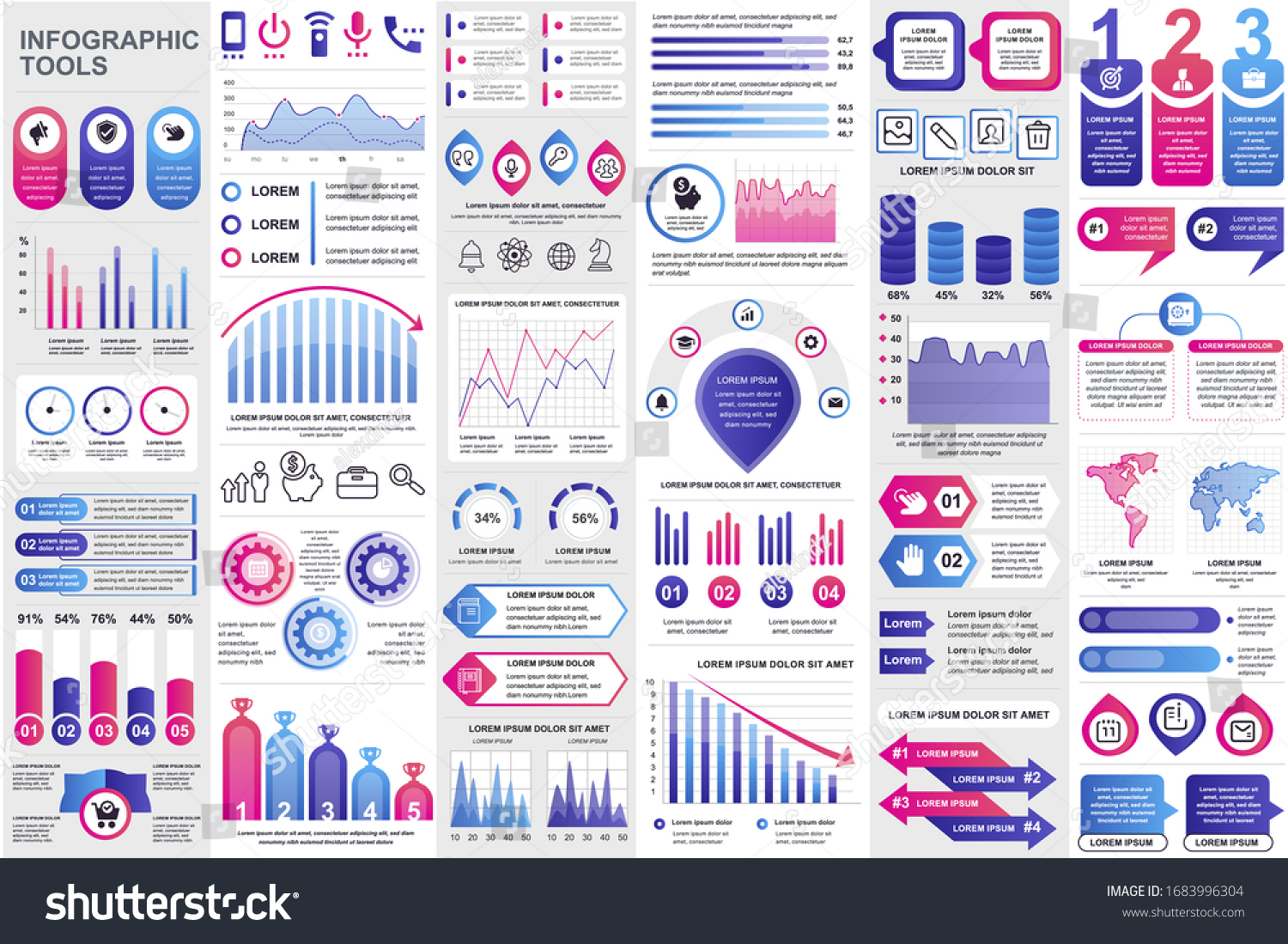 Business infographic elements set. Data visualization bundle for