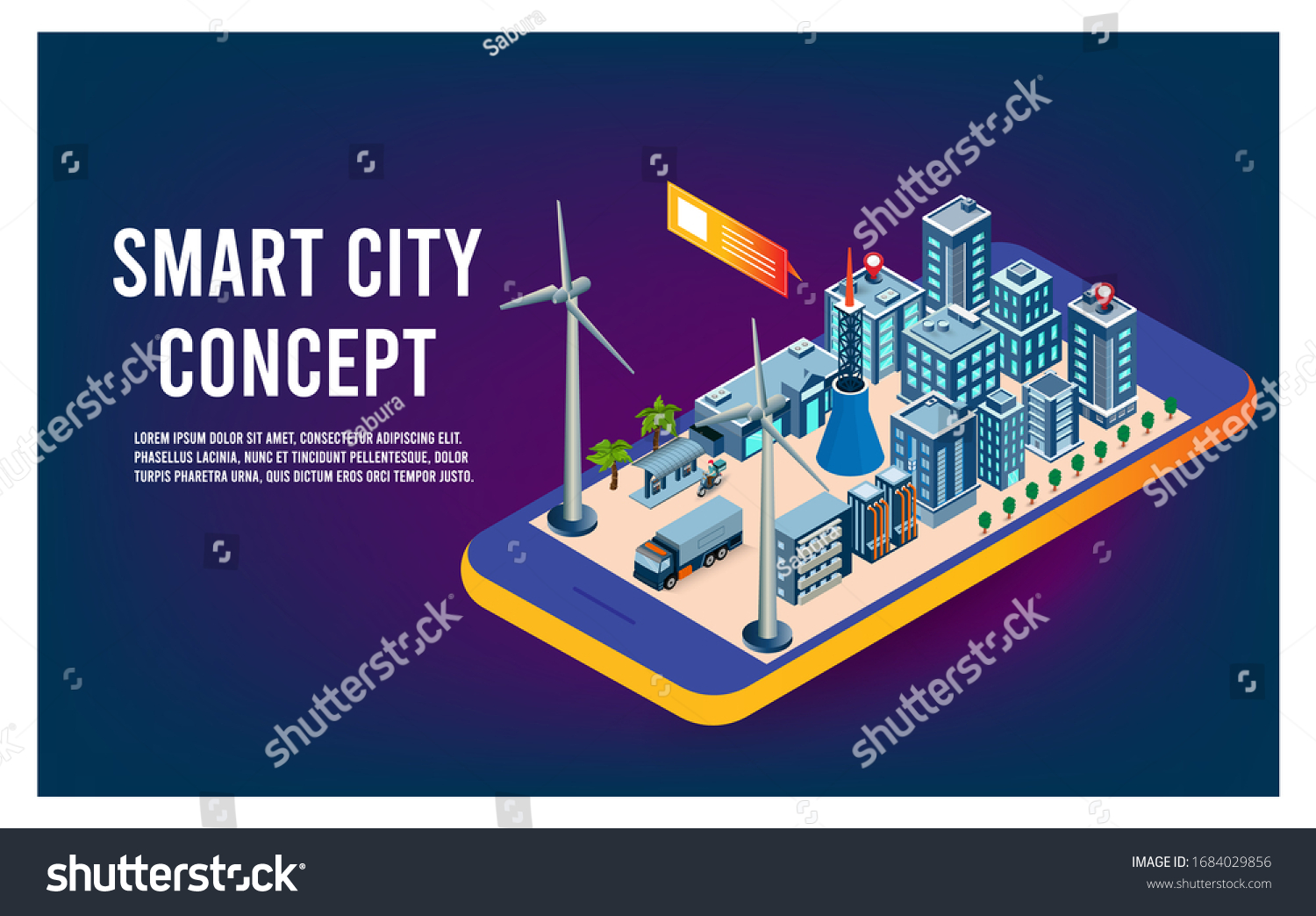 Modern flat design isometric concept of Smart City. Intelligent buildings. Streets of the city for website and mobile website. Vector illustration
