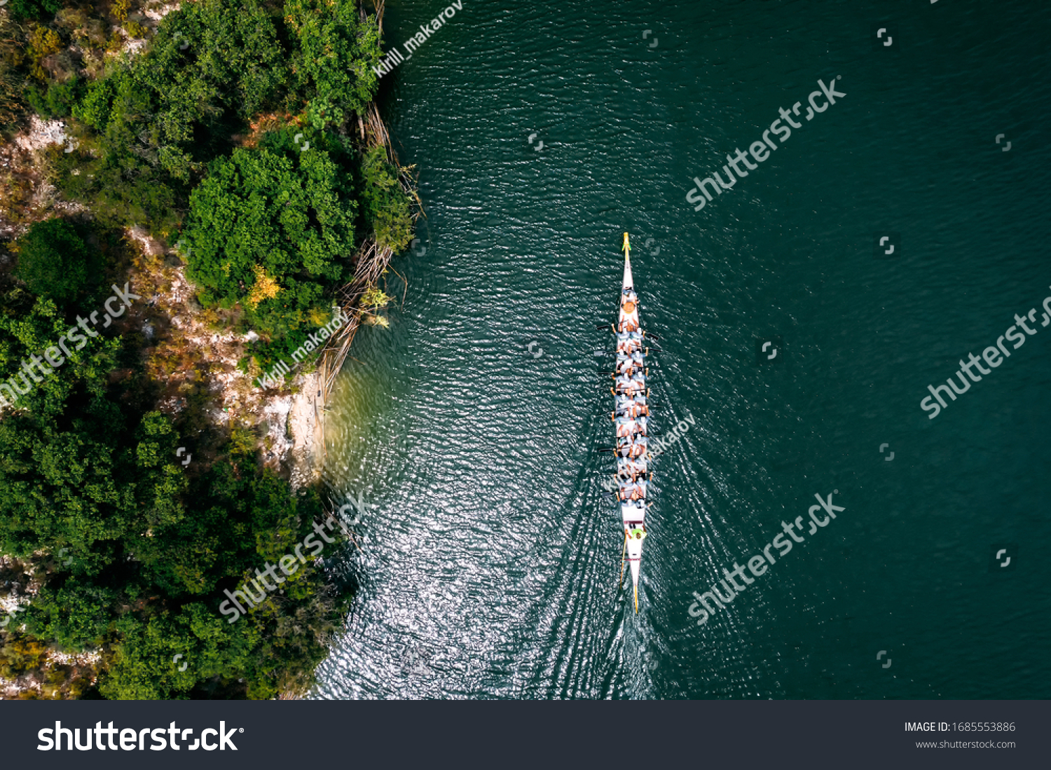 Overhead view of dragonboat on the lake