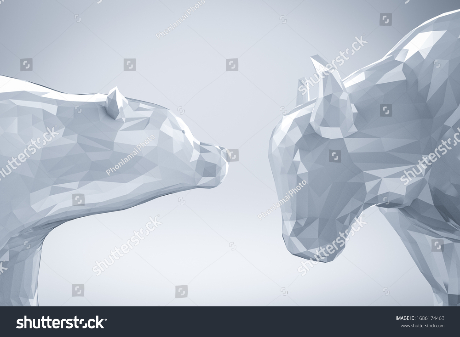 Bull and bear economy concept with 3d rendering bull and bear battle face to face