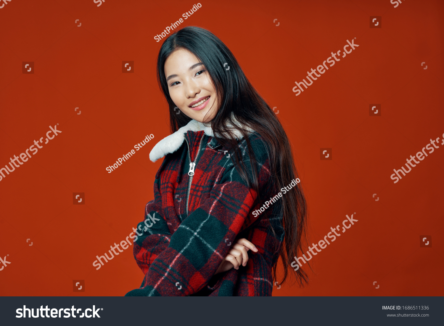 beautiful woman asian appearance smile winter jacket
