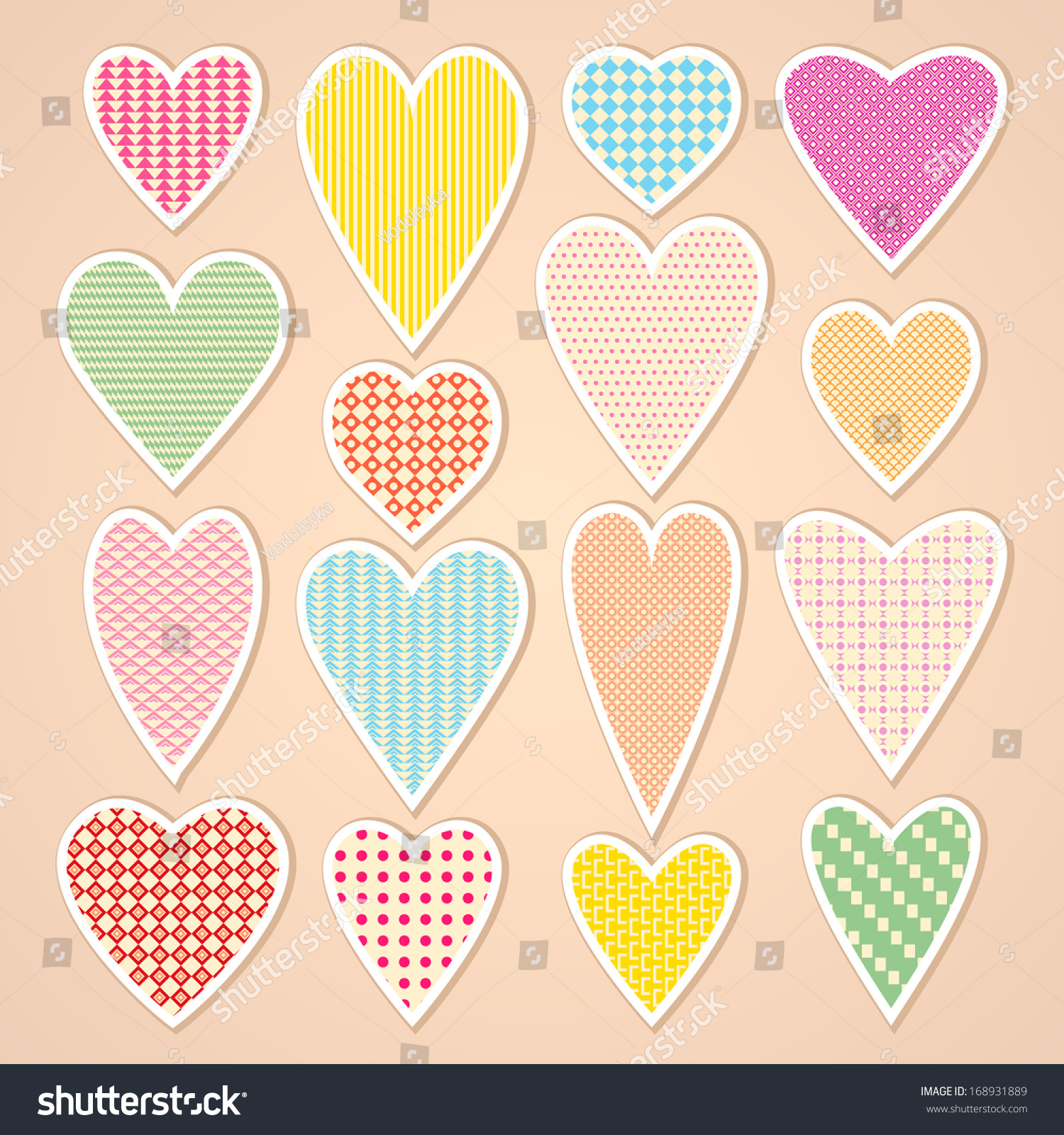 Stickers with hearts. Retro style.