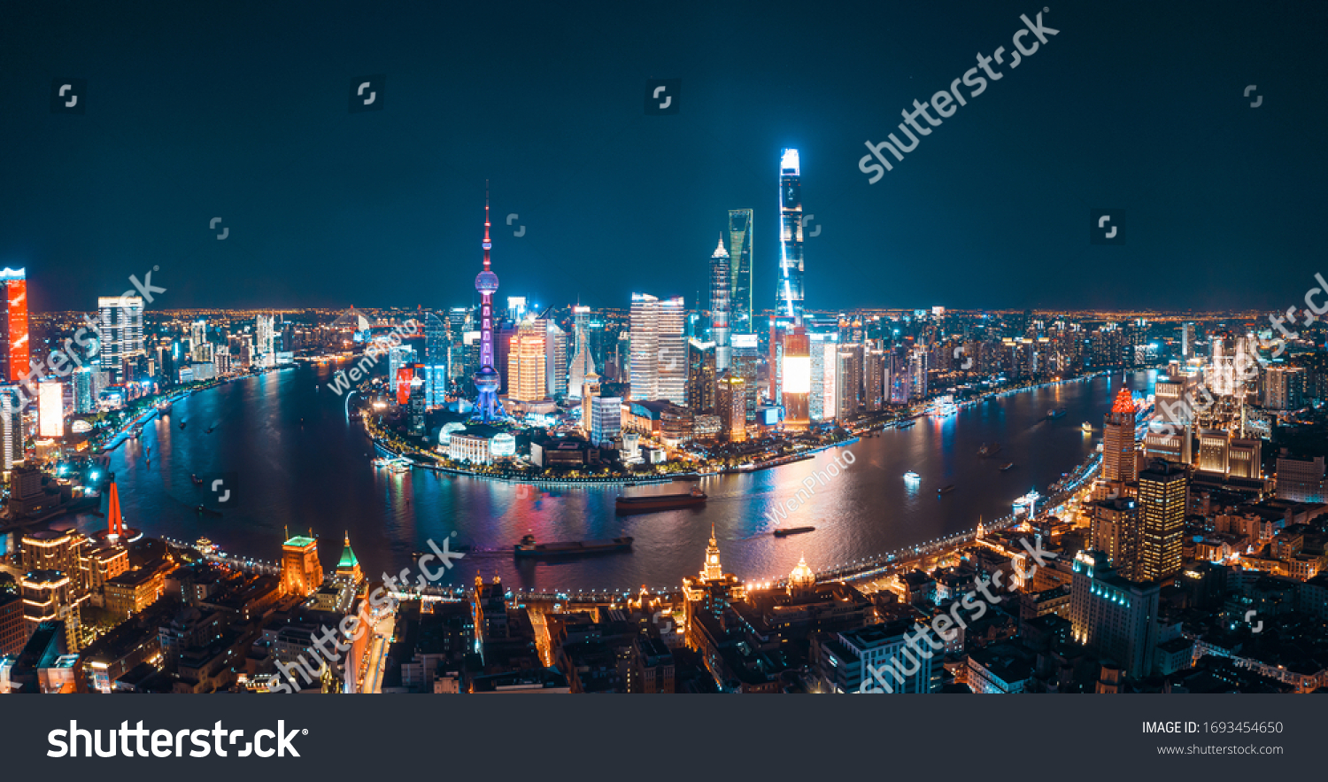 Aerial photo of night view of Shanghai  China