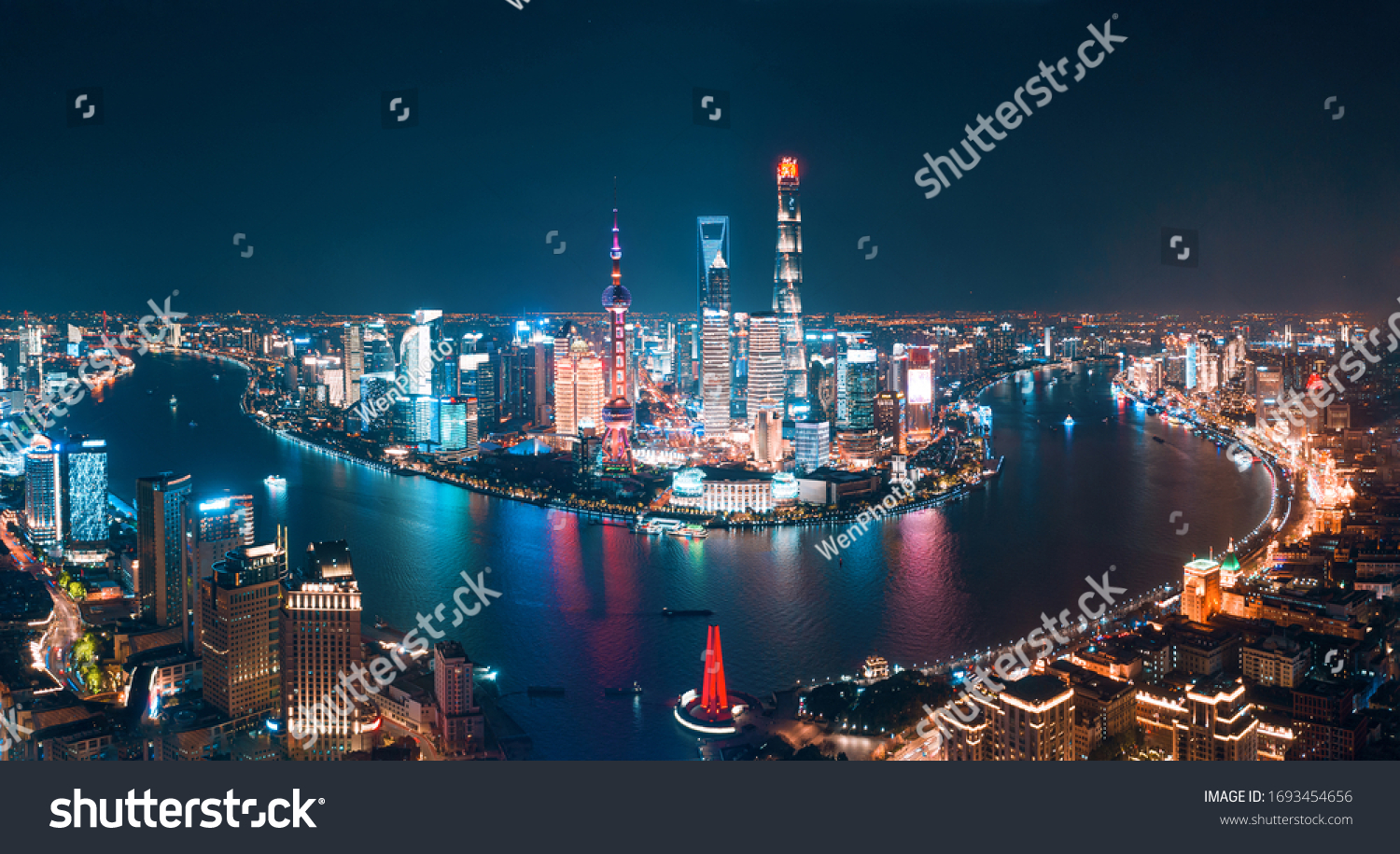 Aerial photo of night view of Shanghai  China