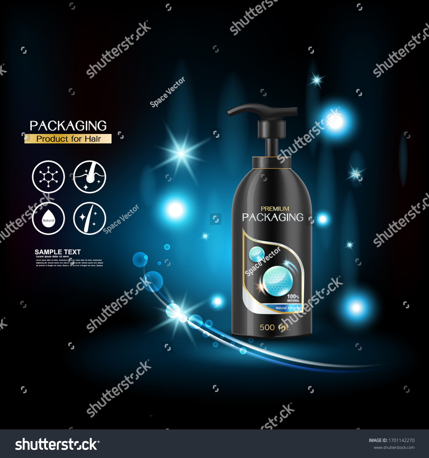 Packaging Products Hair Care Label Design on Shampoo Bottle Template Background.