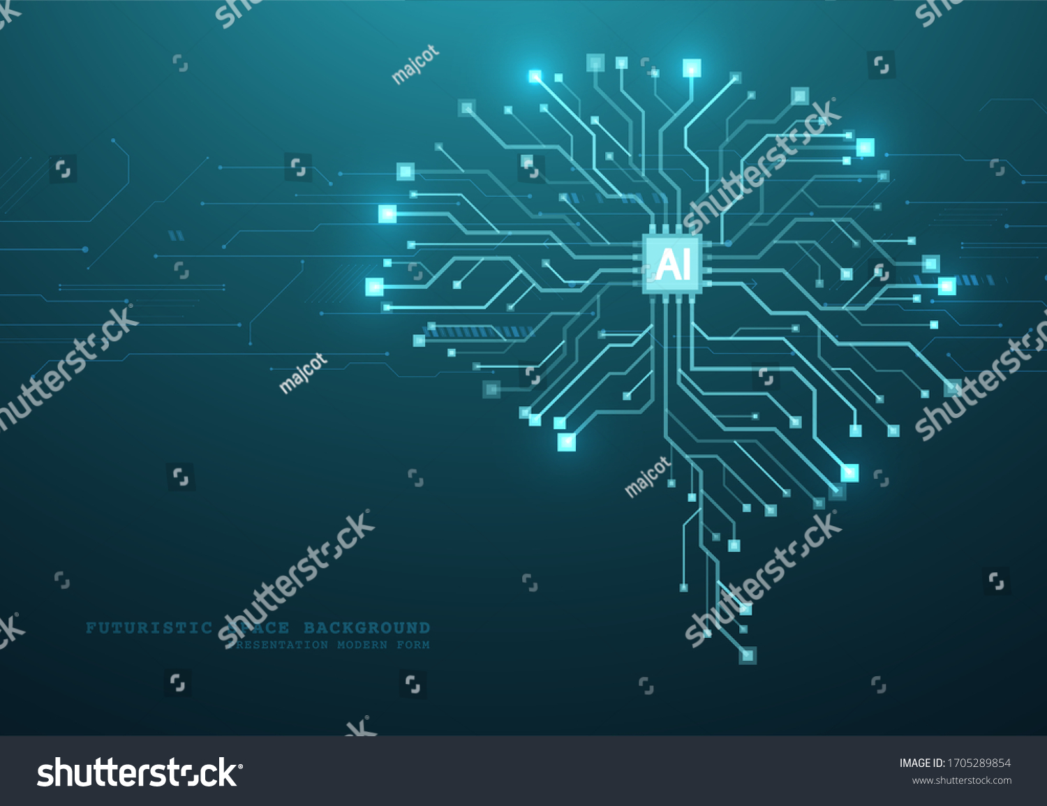 Technological brain and machine learning concept. Abstract circuit board. Digital innovation background