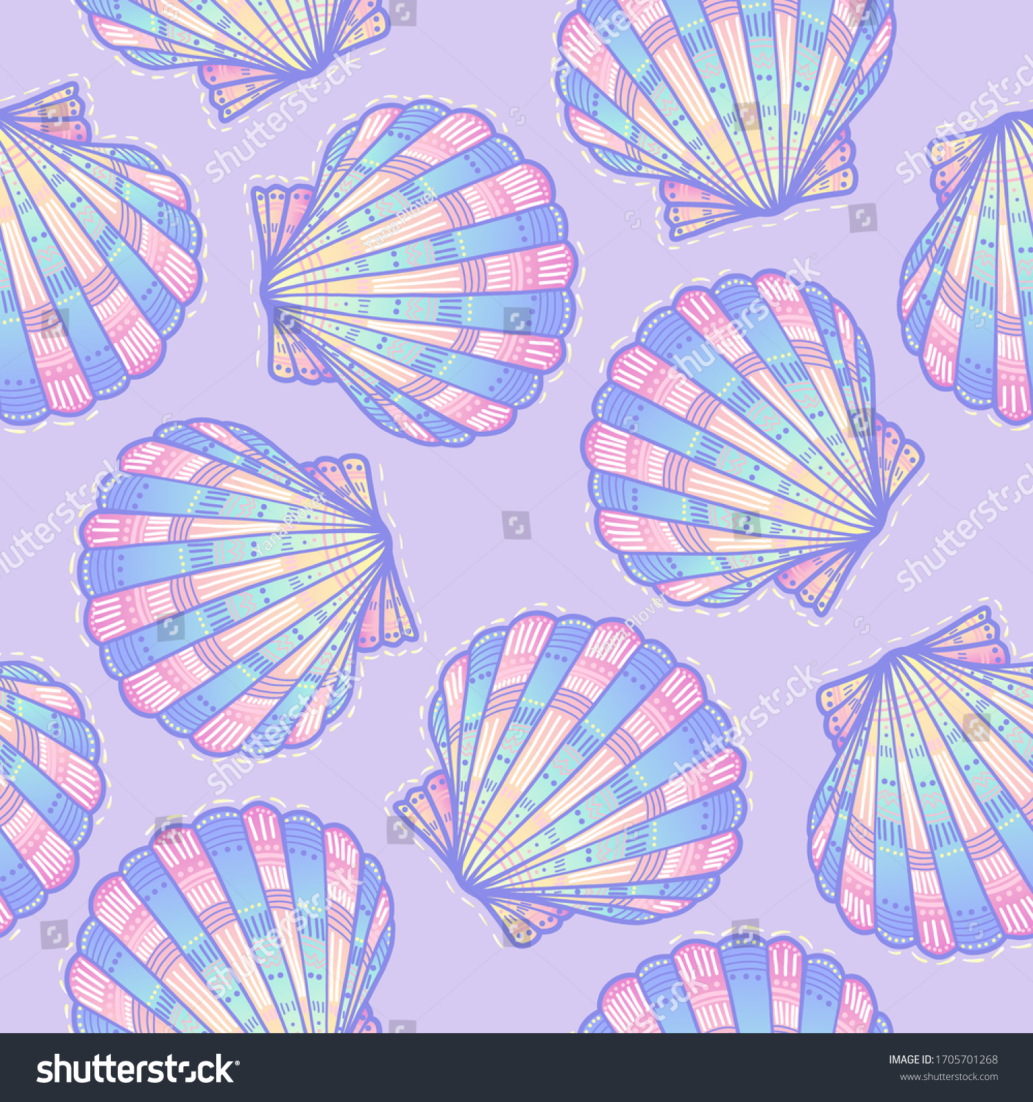 
Vector pattern with shells. Beautiful 
pearl gradient in delicate colors. Rainbow overflow is ideal for textiles  postcards and other products.