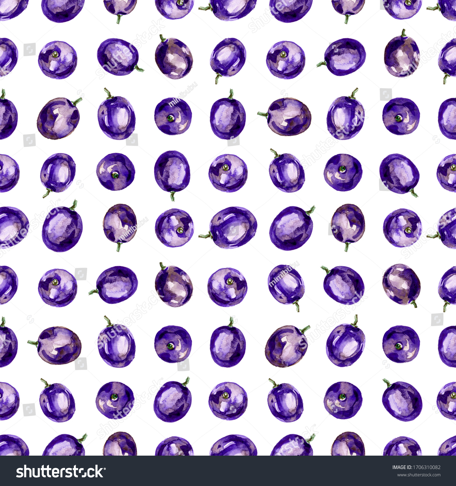 watercolor illustration of plum grape berry purple pattern