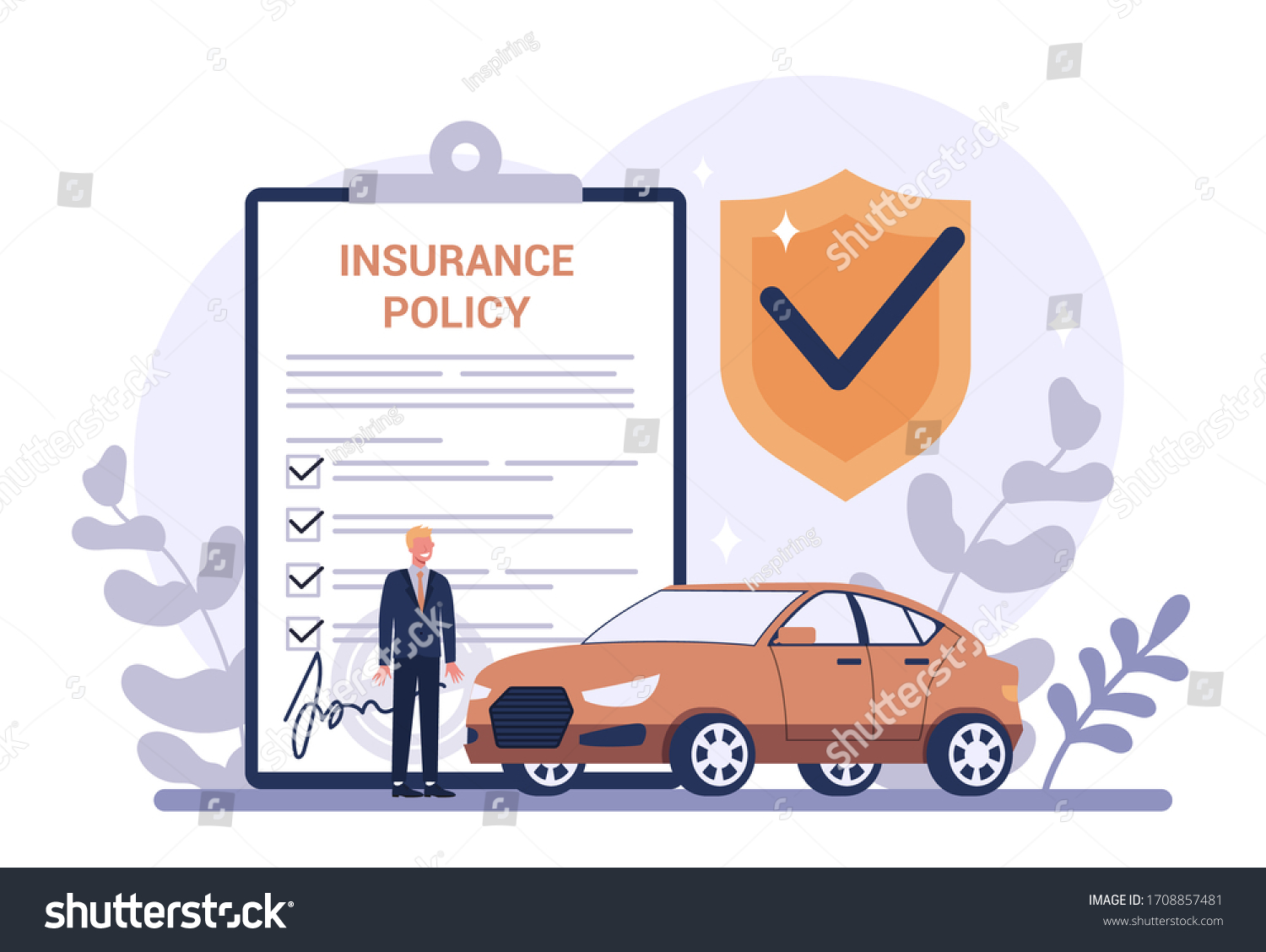 Car insurance concept. Idea of security and protection of property and life from damage. Safety from disaster. Isolated flat vector illustration