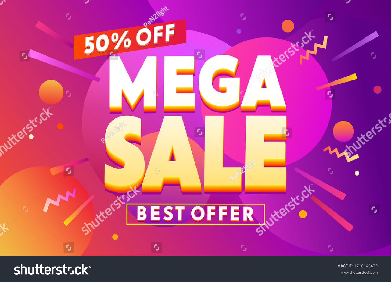 Mega Sale for web app banner. Abstract creative background in bright colors. Fluid promotion gradient shapes composition. Cool design for card  poster  invitation or flyer. Discount special offer.