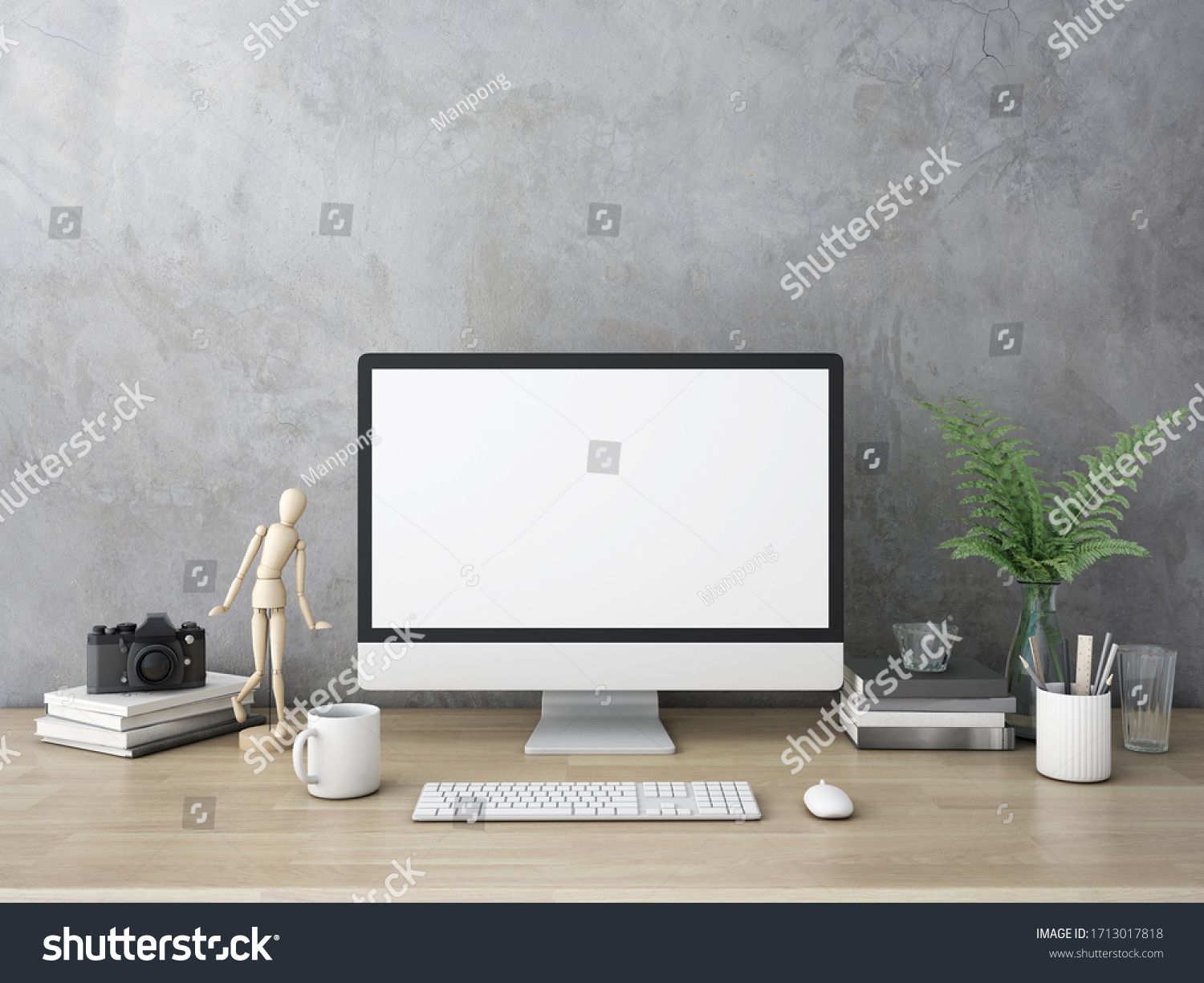 Computer on table. 3d rendering