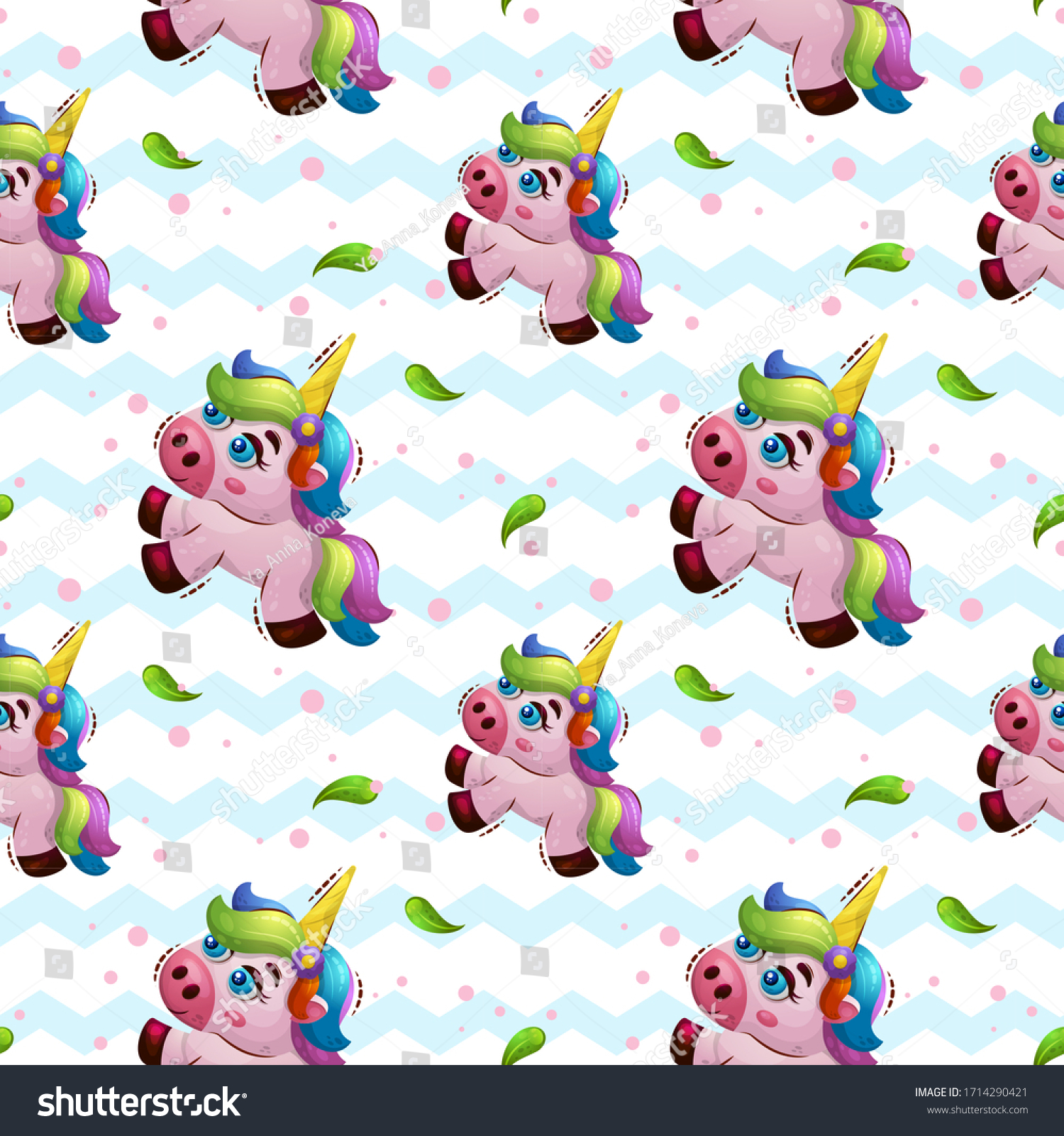 Vector seamless pattern with sweet magic animal unicorn in cartoon style. Kids print for wallpapers. wrappint or textile.