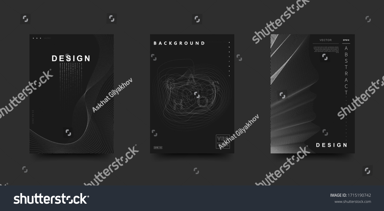 Elegant black and white colors cover set. Abstract chaotic particles pattern. Vector minimalistic design for a template of poster  flyer  card  brochure.