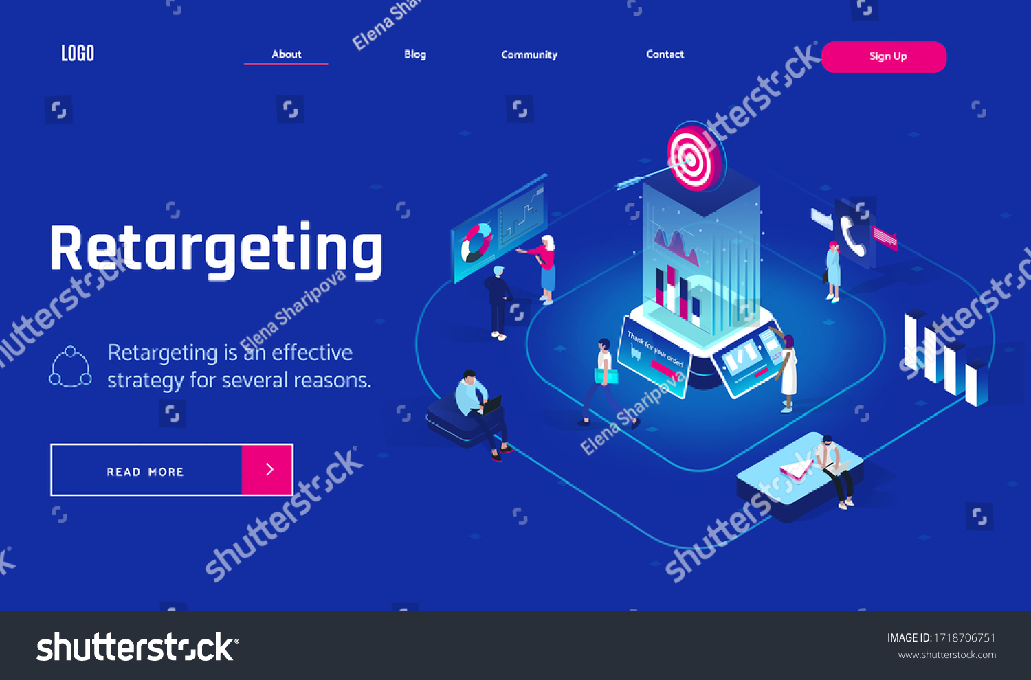 Retargeting or remarketing concept in isometric design. Landing page header or banner. Business methodology that attracts customers by creating valuable content and analysis. Flat vector illustration