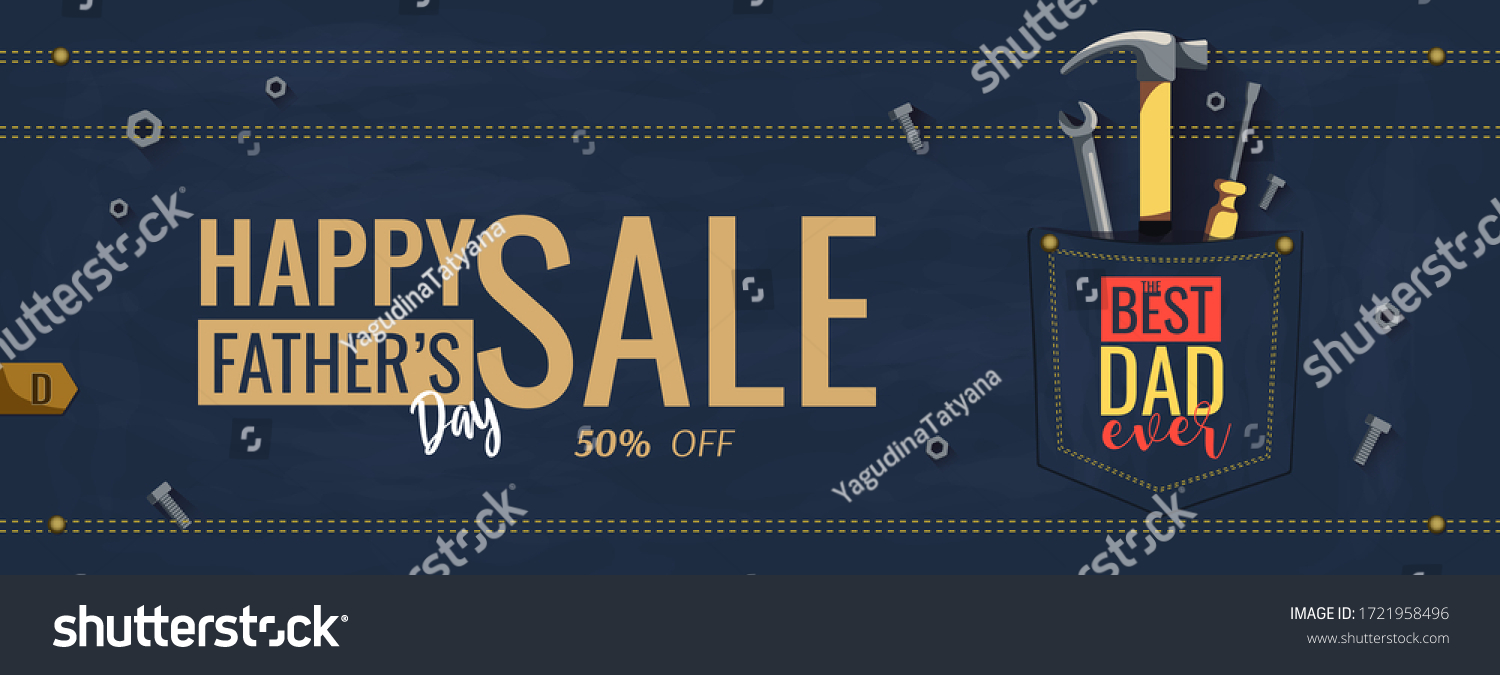 Special offer for Happy Father's Day with tools in the denim pocket  bolts and nuts on the jeans background. Vector illustration for poster  banner  special offer  sale  promotion  commercial.