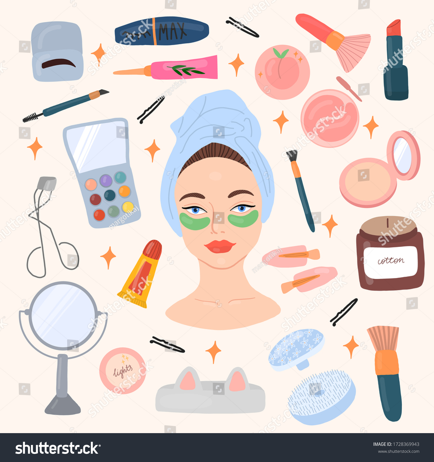 Vector set hand drawn illustation.Skin care routine icons.Cartoon style ...