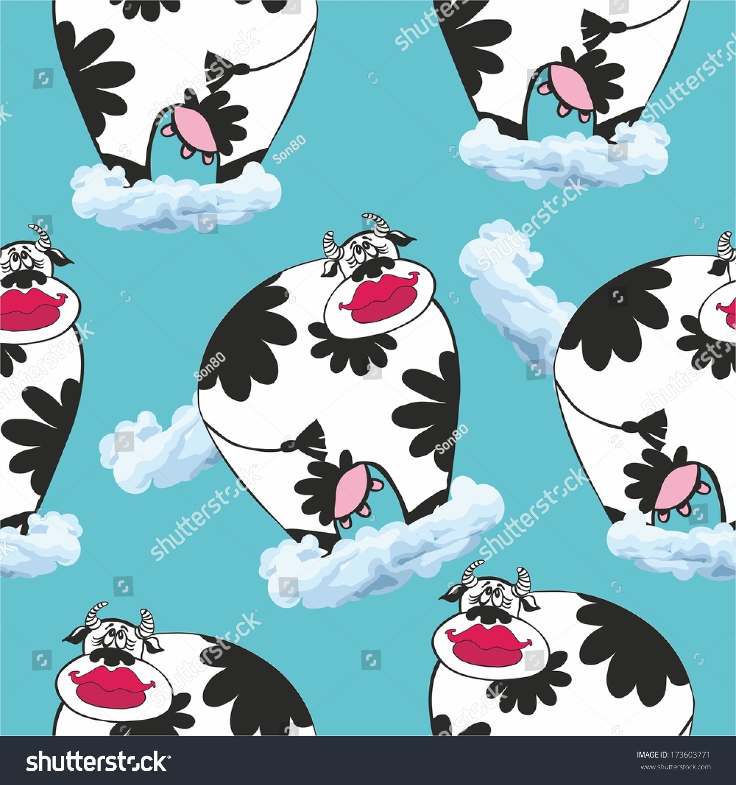 pattern with a cow and clouds