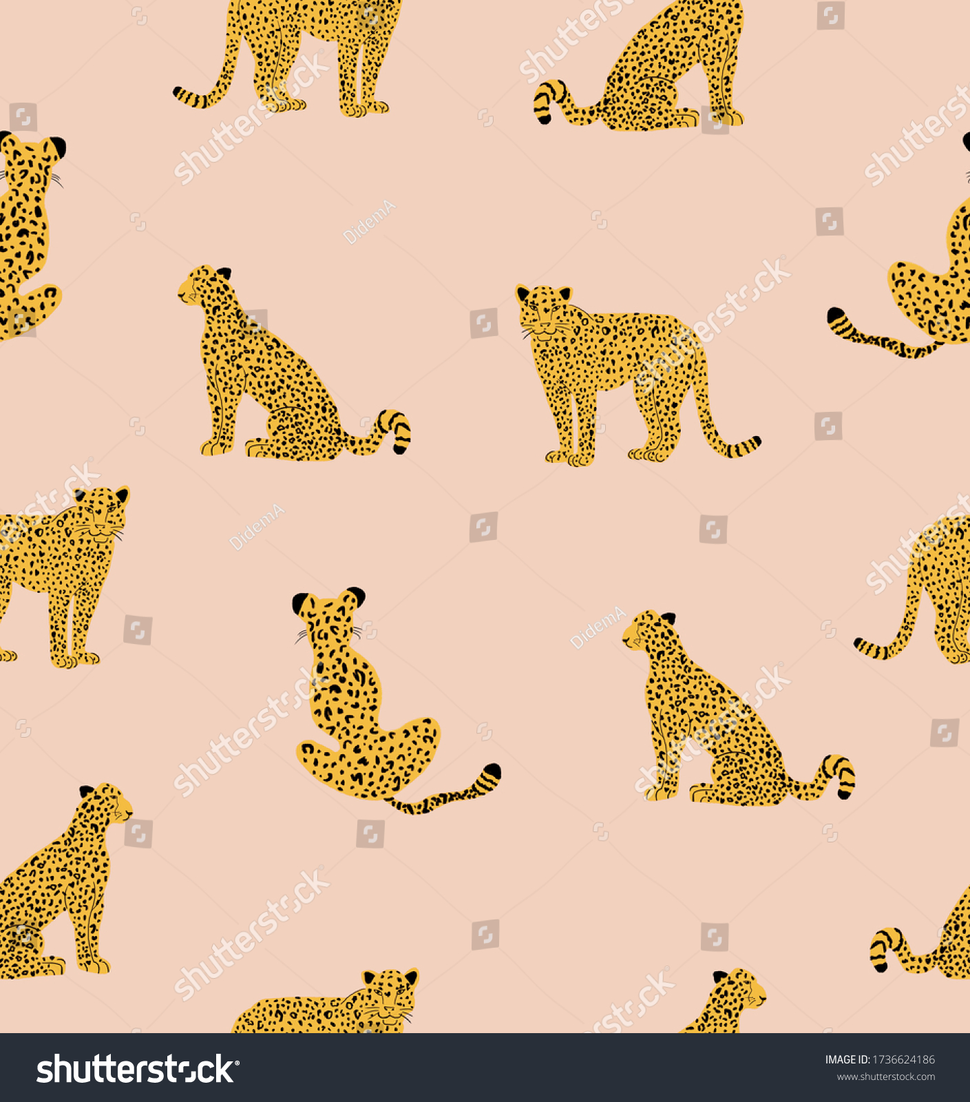Hand Drawn Abstract Leopard Cheetah Lion Repeating Animal Pattern Isolated Background