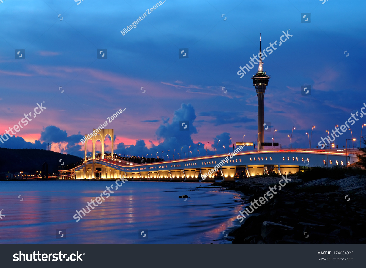 The picture of bridge and tower of Macau  China