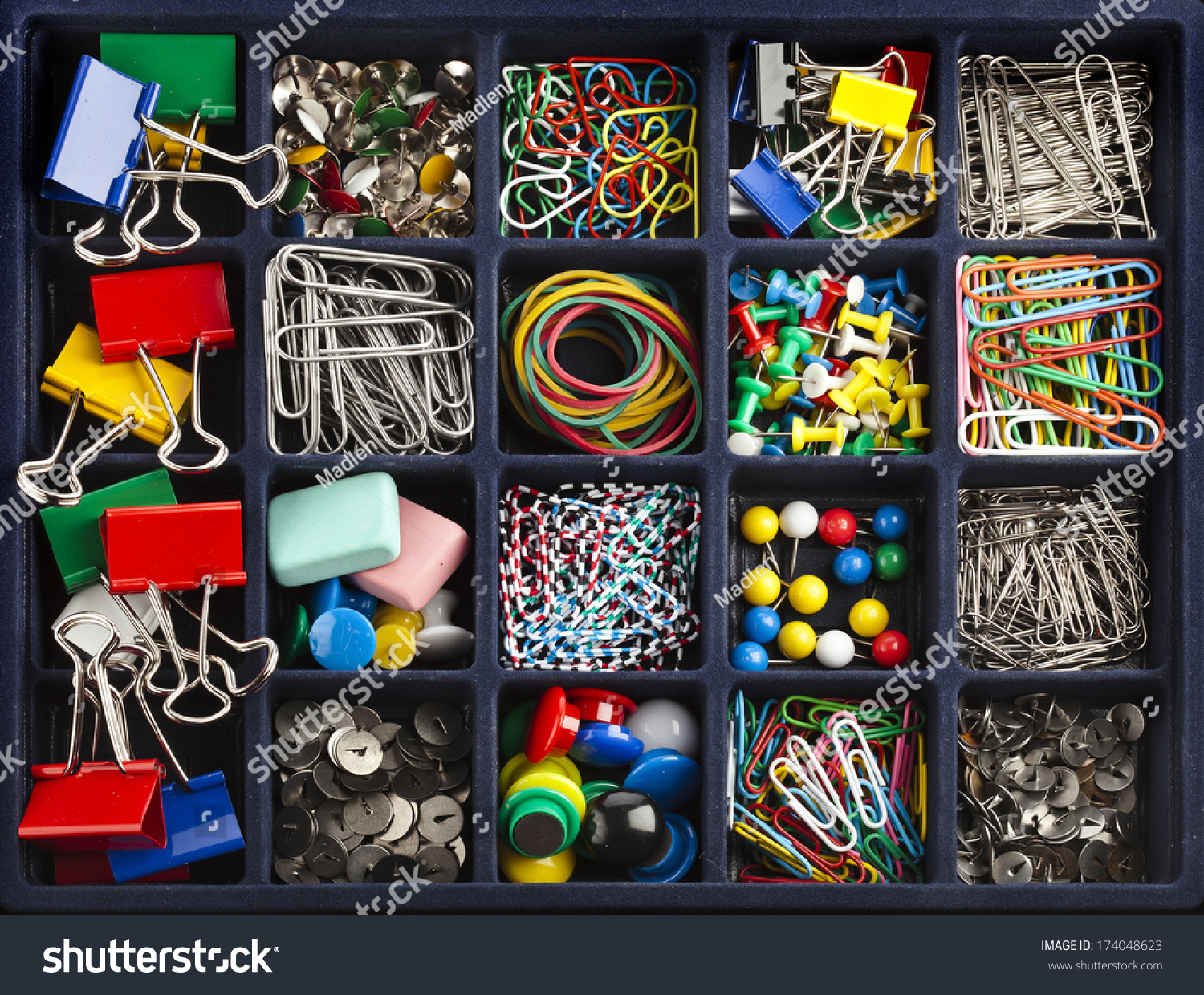 stationery collection in black box surface top view 