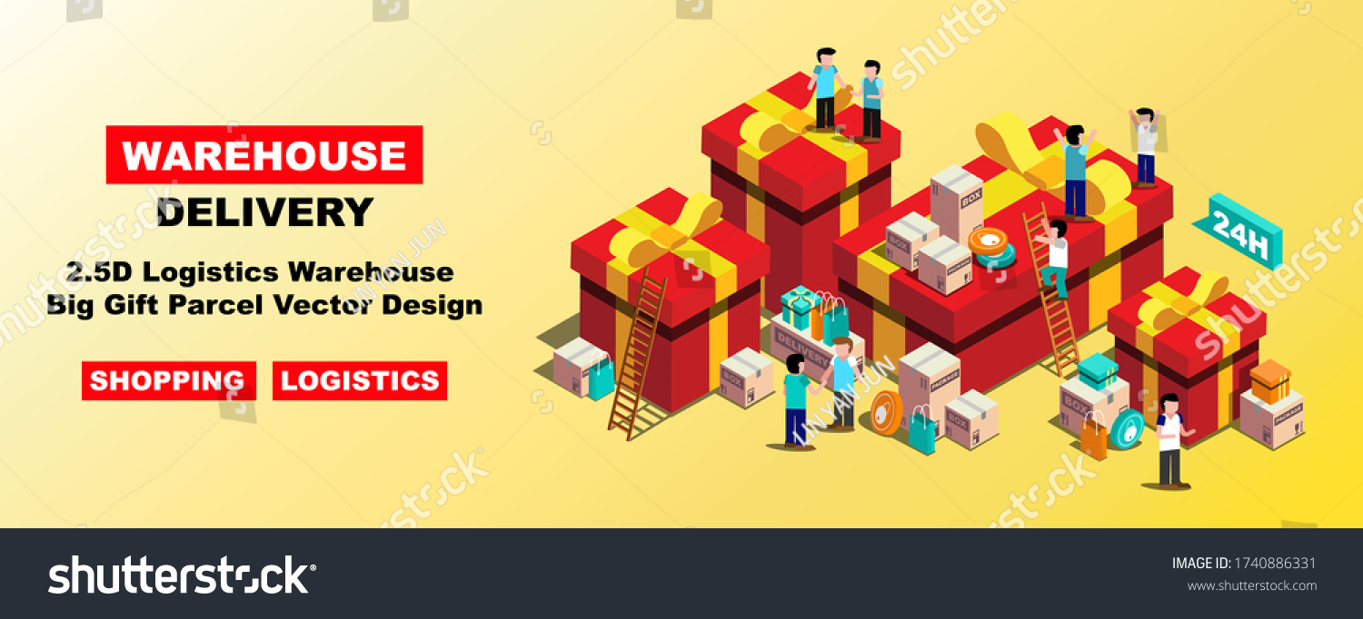 2.5D logistics warehouse big gift parcel vector design