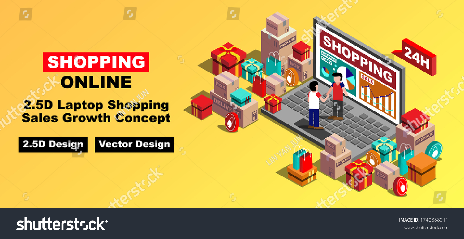 2.5D laptop shopping sales growth concept
