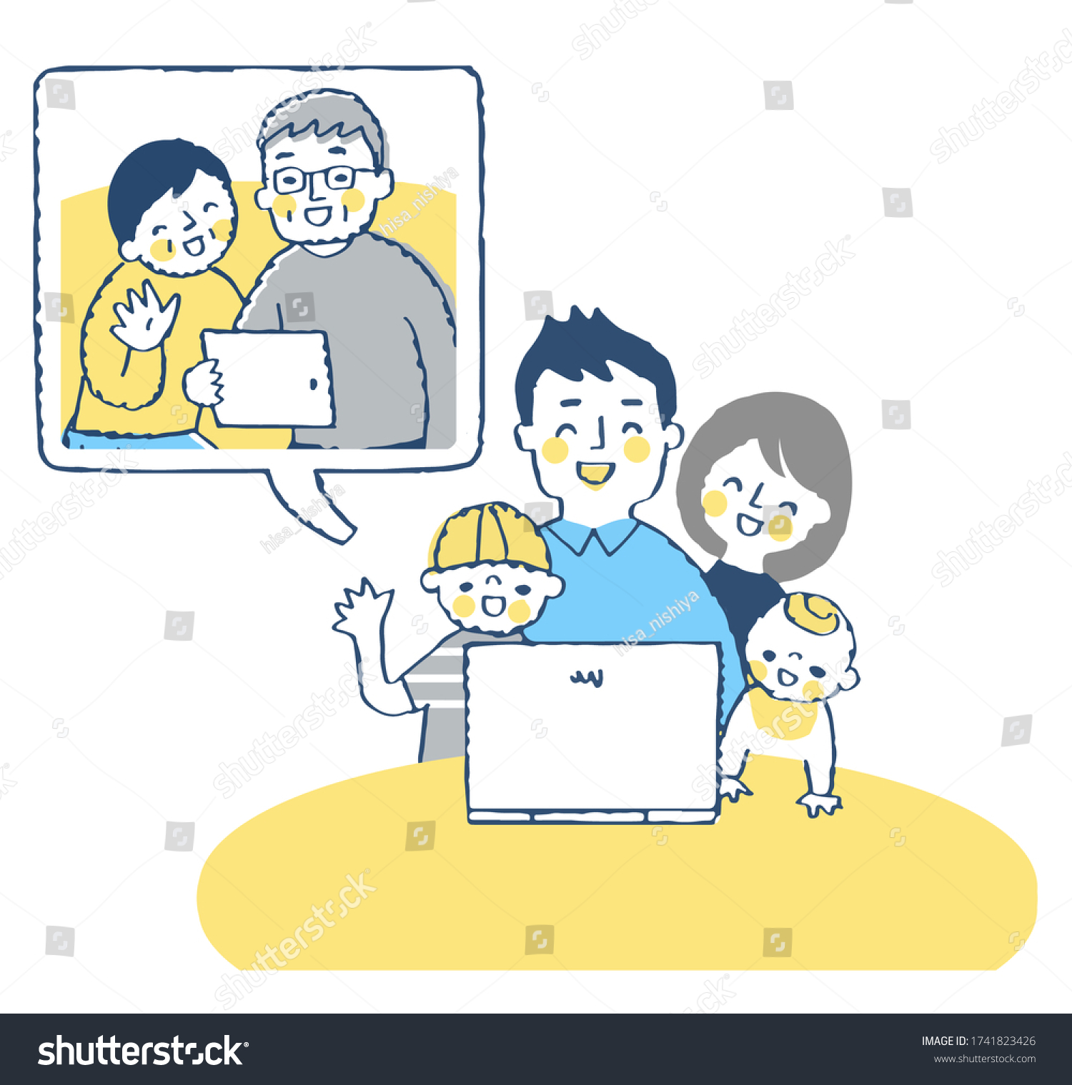 Families making online calls with a smile