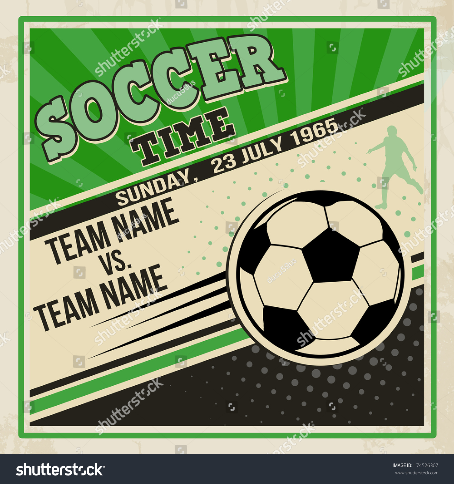 Retro soccer poster design. Vintage grunge sport flyer concept  vector illustration
