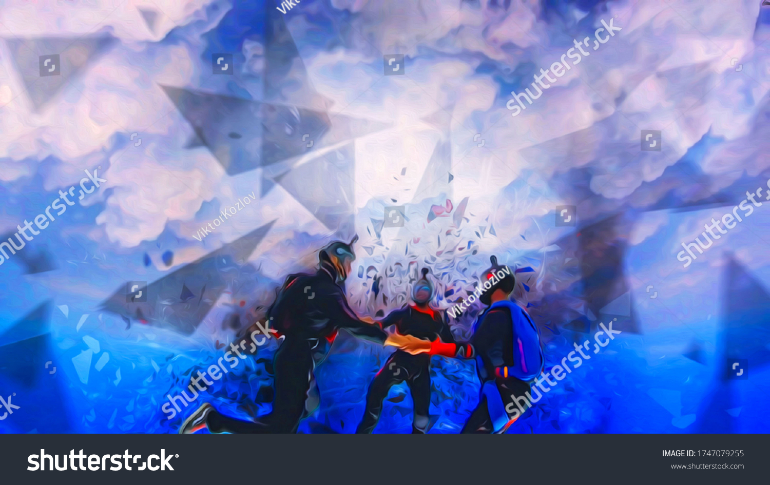 Vision. Banner for business. Skydiver in free fall. The sketch effect. Illustration of a sports theme.