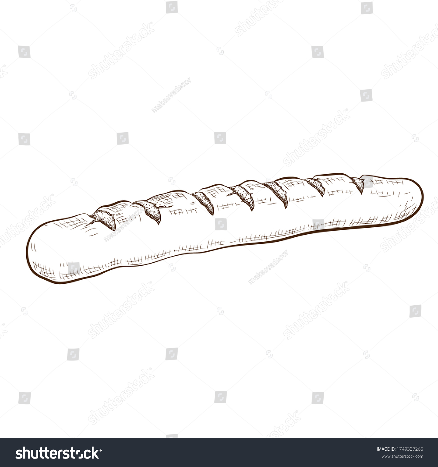 ink drawn bread isolated on white background