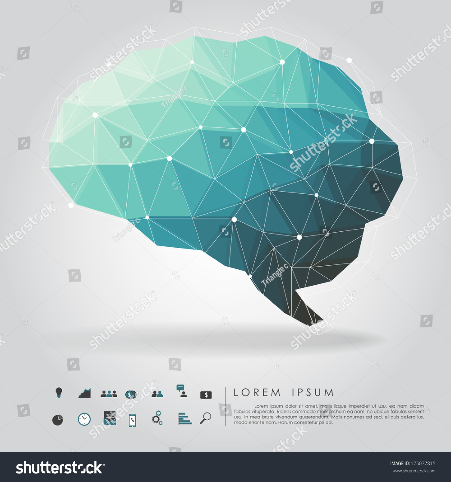 brain polygon with business icon vector