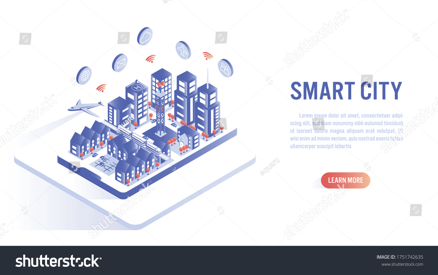 Smart city on mobile isometric flat vector concept. Building automation with computer networking illustration. Internet of thing platform as future technology.