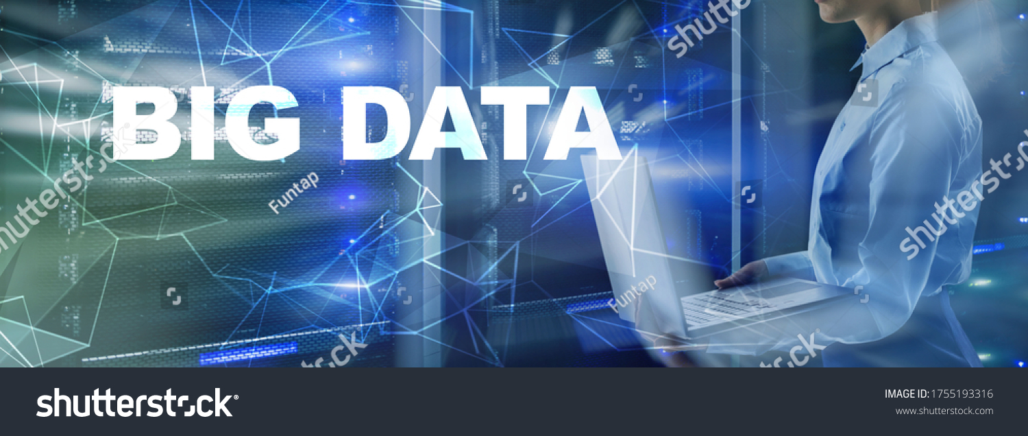 Big Data concept on Geometric lines background. Blurred Data Center.