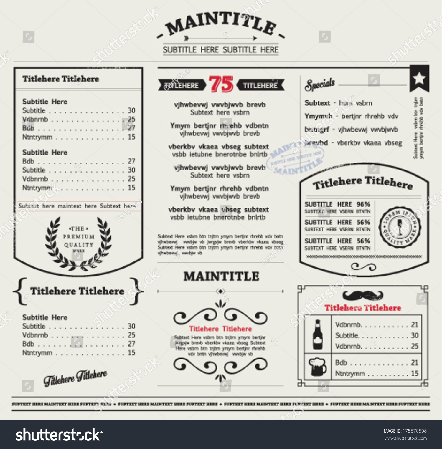 RESTAURANT MENU TEMPLATE. Frames and graphic elements. Editable vector illustration file.