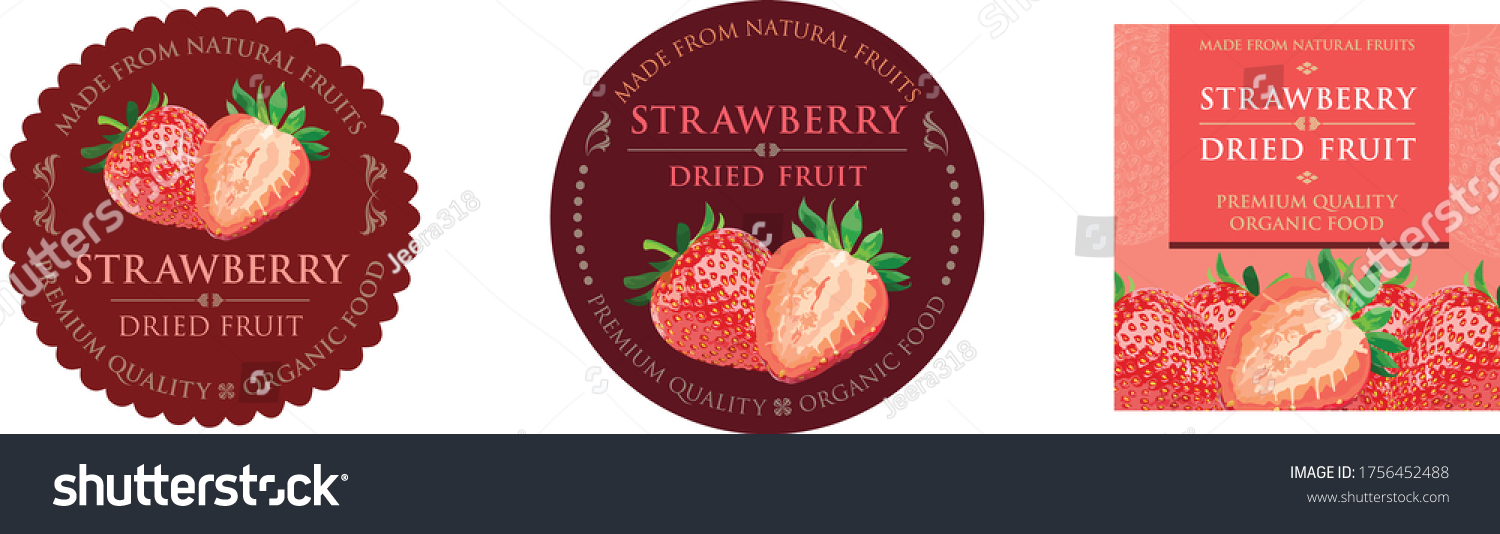 Set of vector label with strawberry dried.