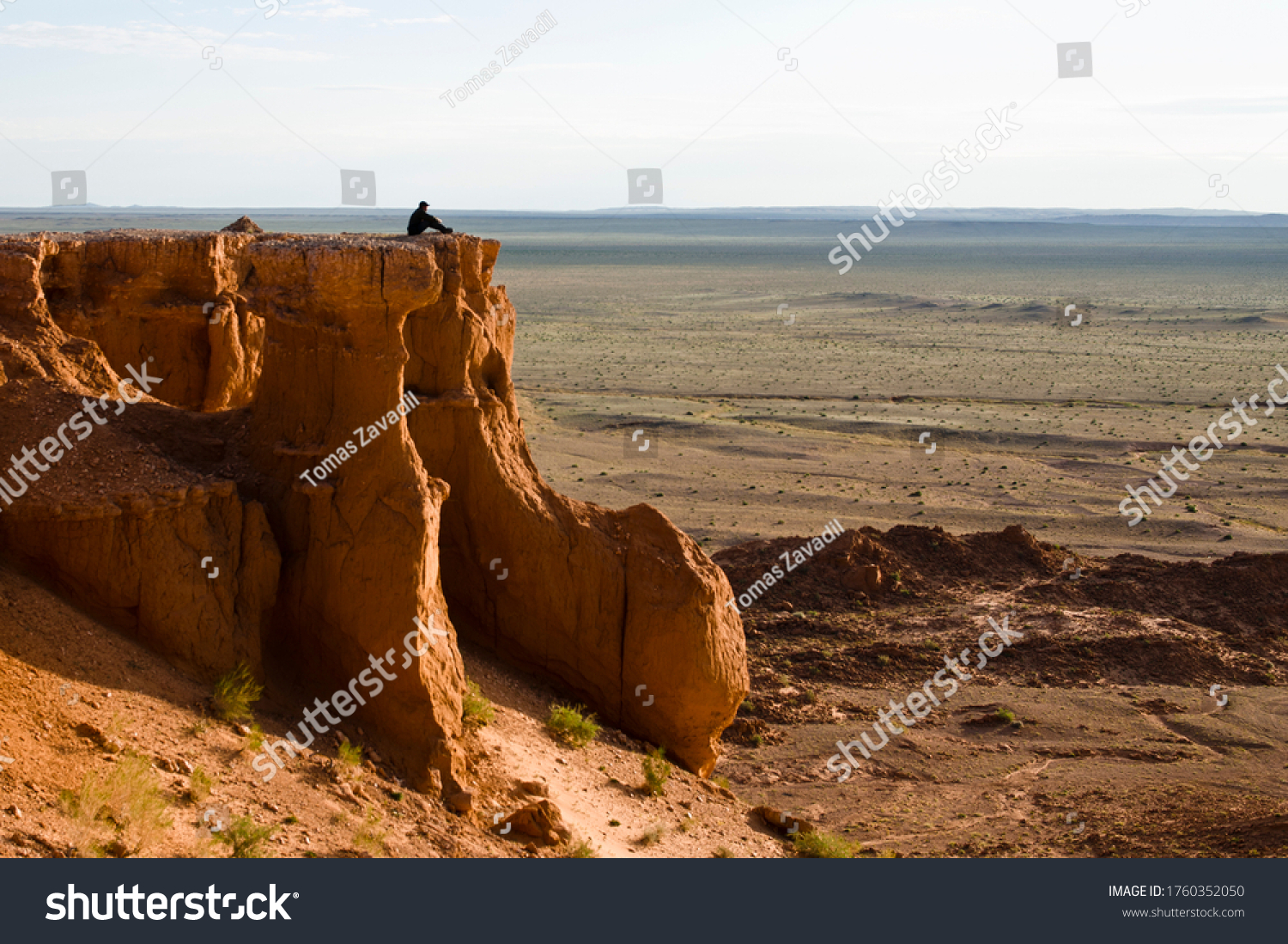 Sandstone formations of Bayanzag (Flaming Cliffs) is archeological dinosaur dig site in south Gobi desert  Mongolia