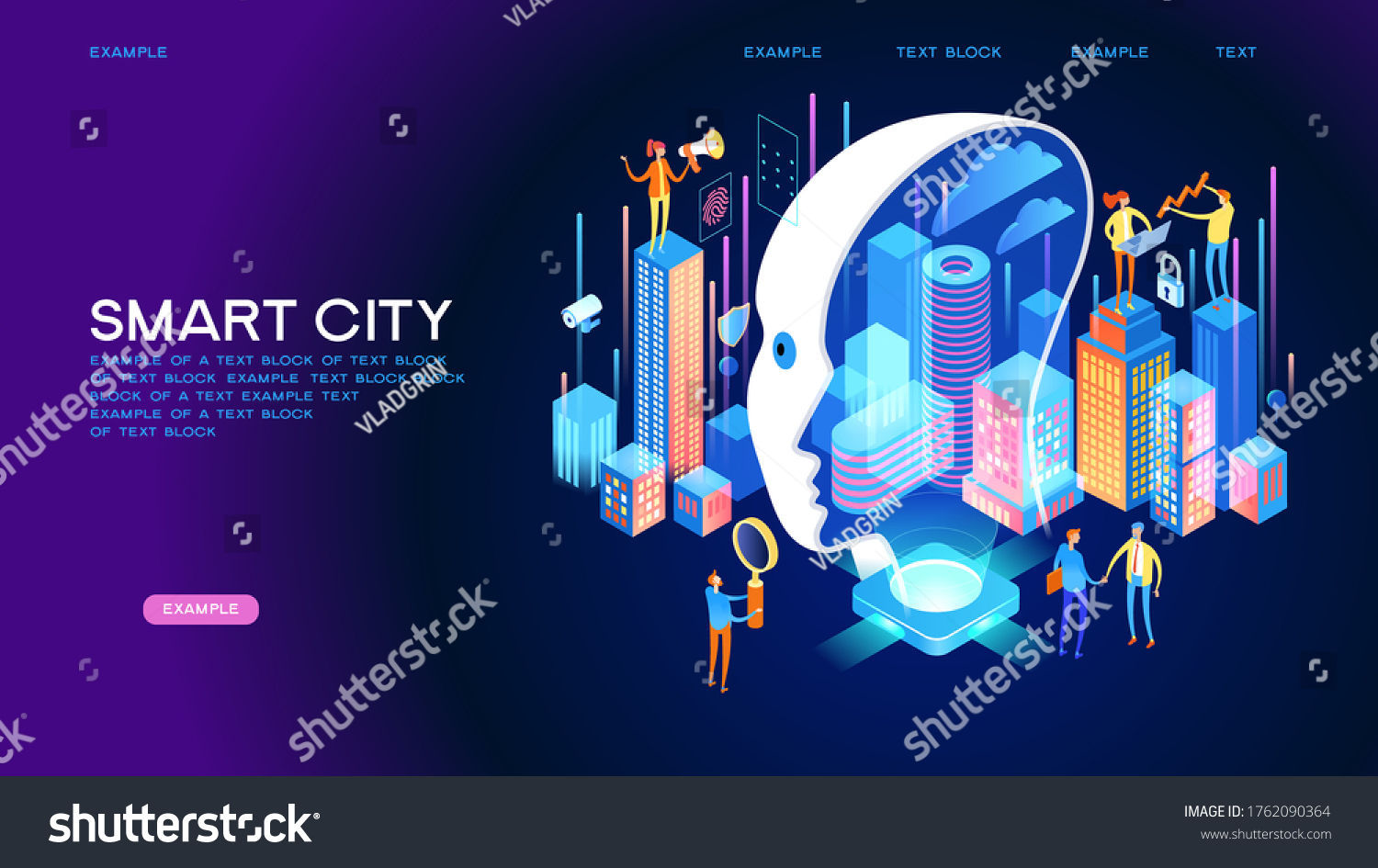 Smart city or intelligent building isometric vector concept. Smart home control concept. Concept home with technology system. 3d isometric vector illustration.