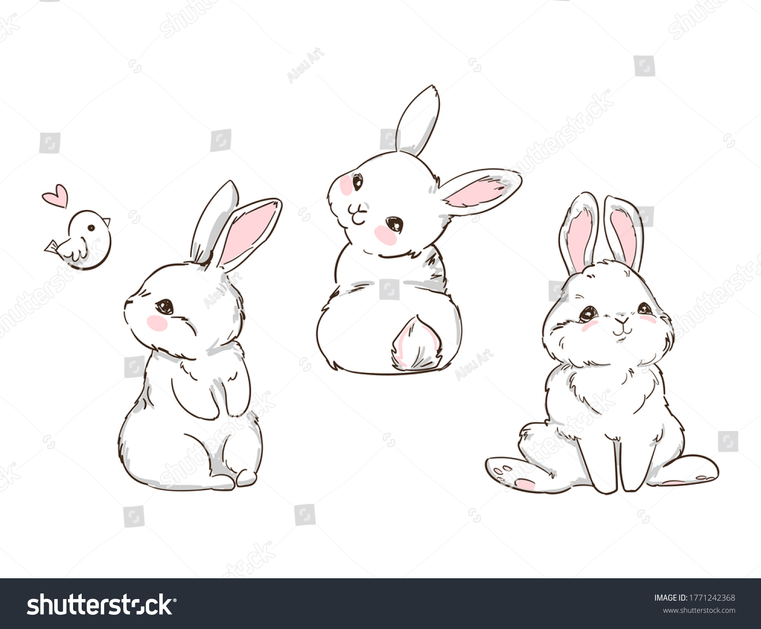 Hand Drawn Cute Bunny isolated on white background. Print design rabbit. Children Print on t-shirt. Vector