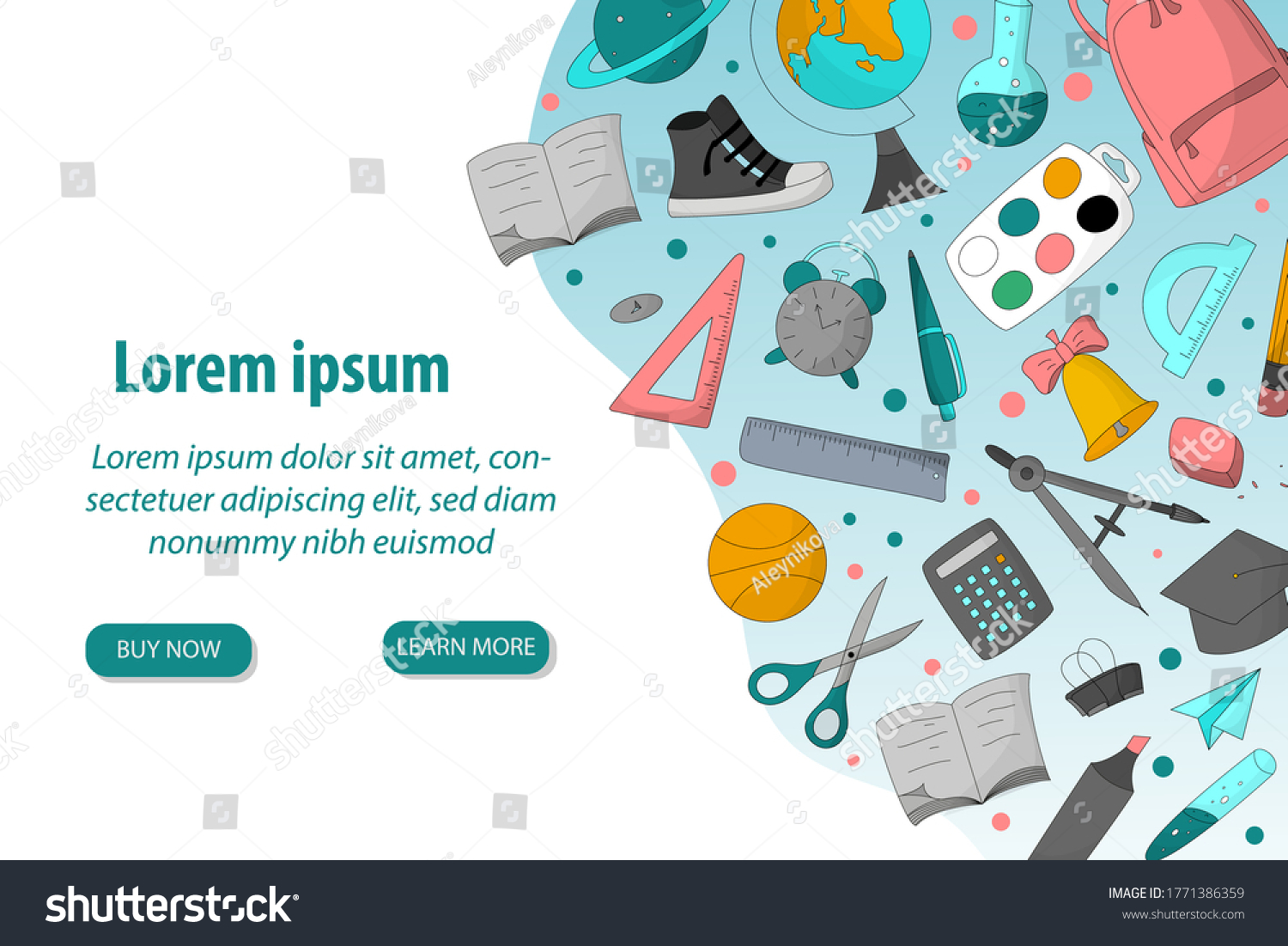 Back to school vector set. Landing page design with school stationery. Cartoon style illustrations. Online shop concept. Autumn sale concept.