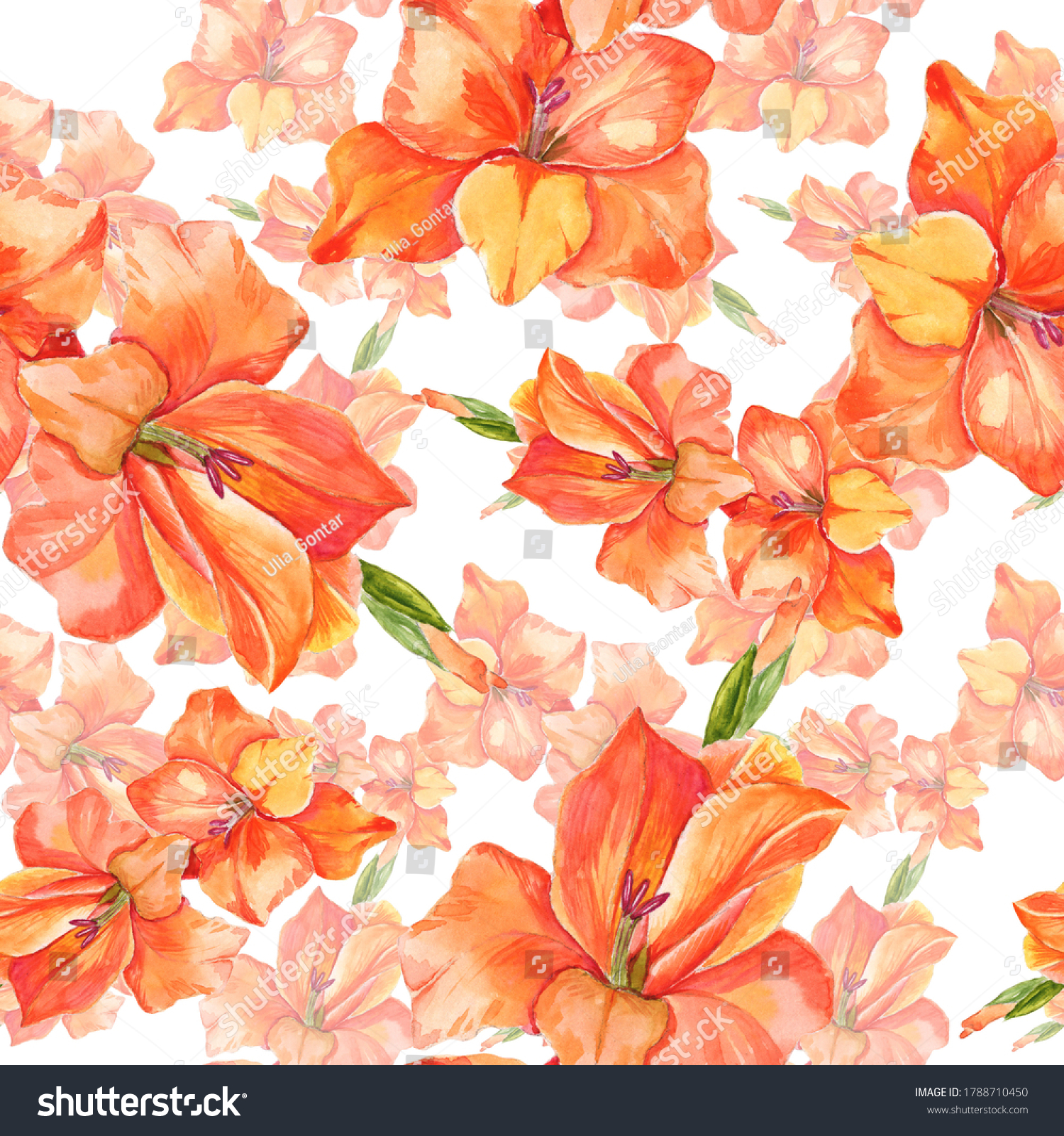 
Watercolor lilies in a seamless pattern. Can be used as fabric  wallpaper  wrapper.