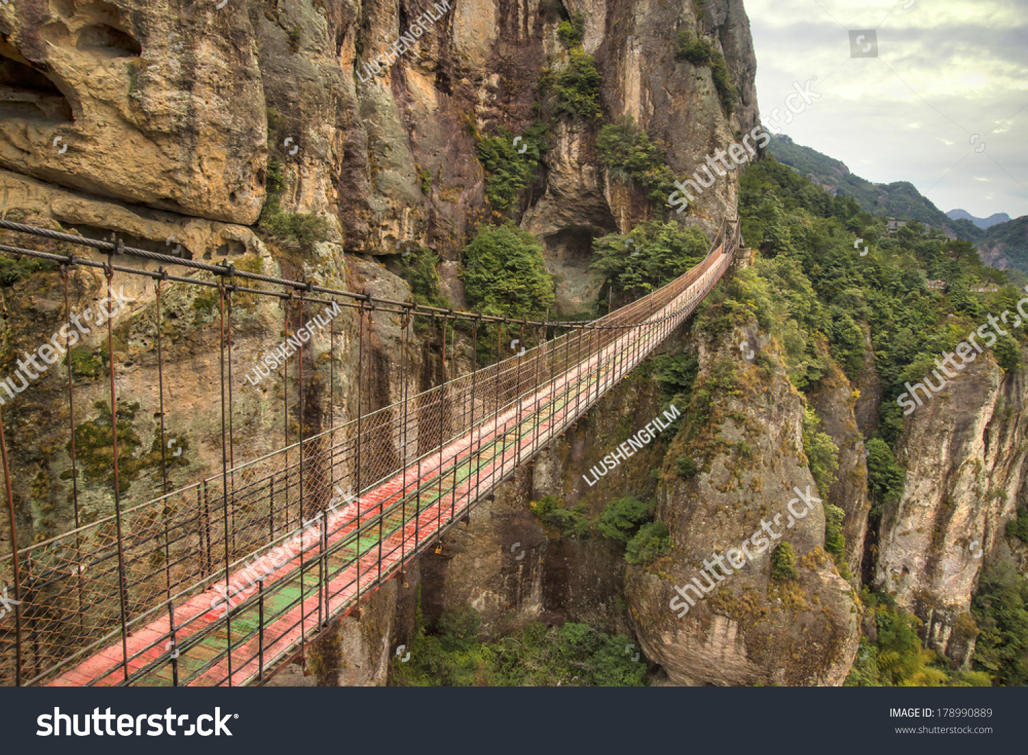 Chain bridge in Wenzhou  China yandang Mountain  (yandang Mountain is China's famous geological park  formed in 120 million years ago)