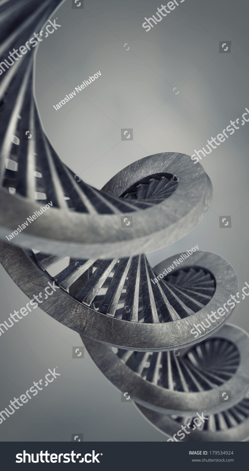 3D model of twisted chrome metal DNA chain High resolution 