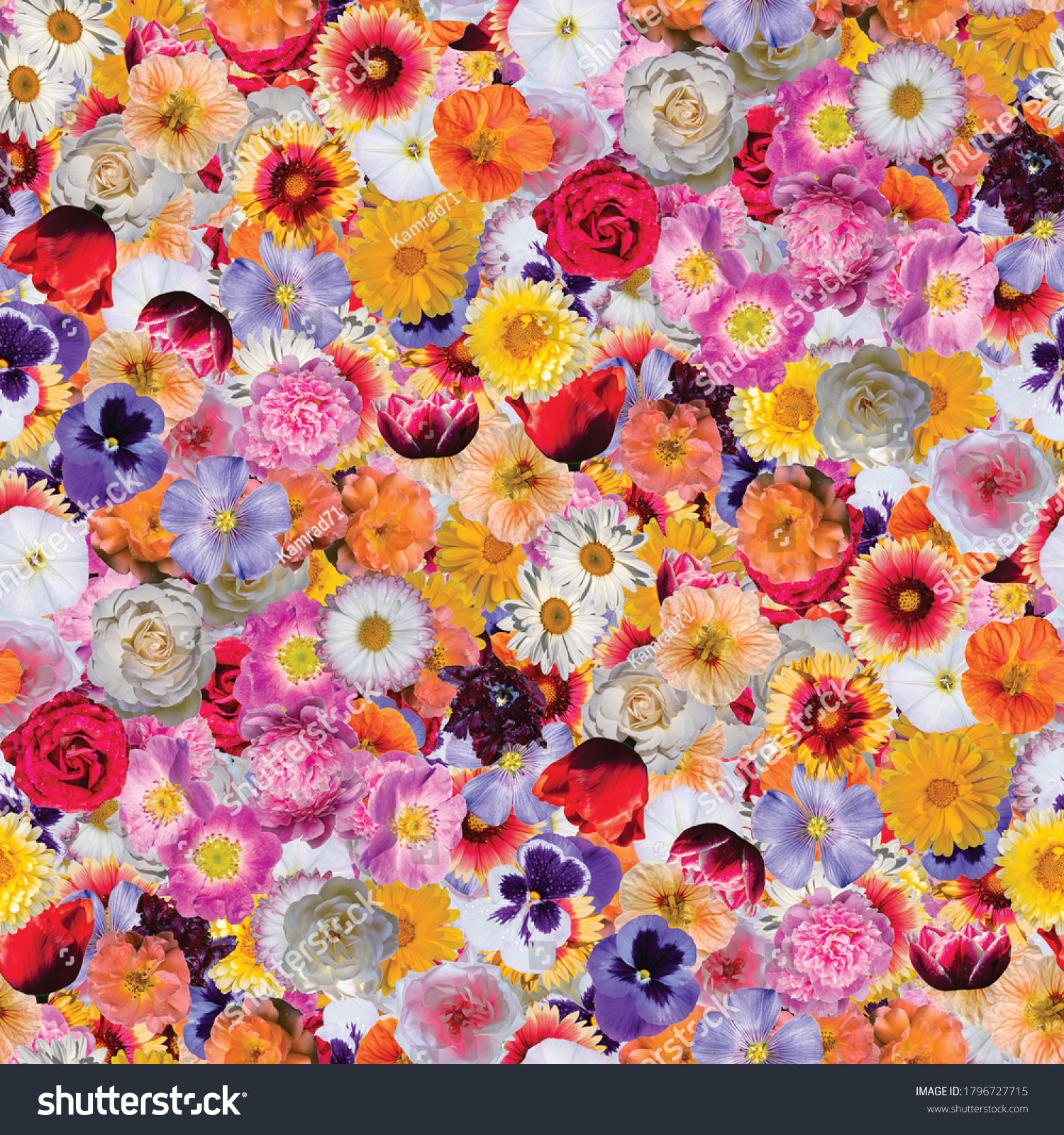 flower print collage seamless multi-colored flower pattern. delicate ...