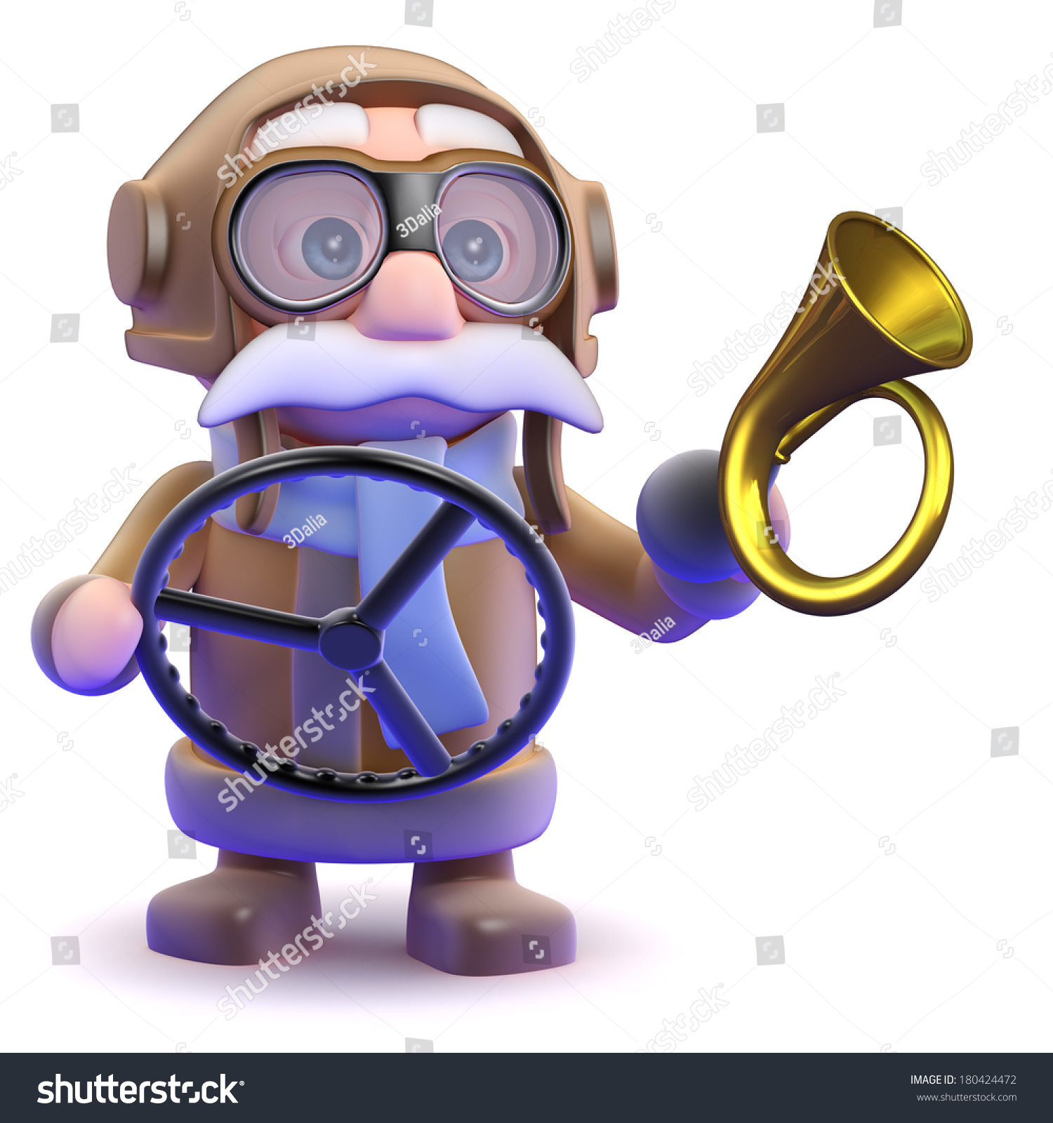 3d render of a pilot with steering wheel and horn