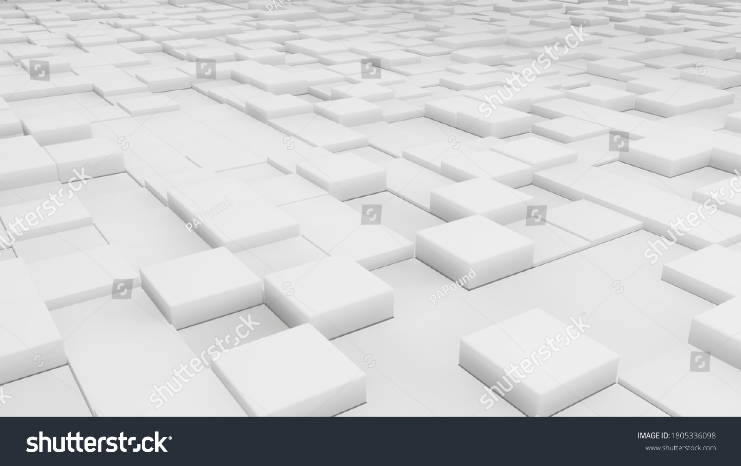 Abstract mosaic of white solid colors tiled cube shape on top view. 3D rendering illustration