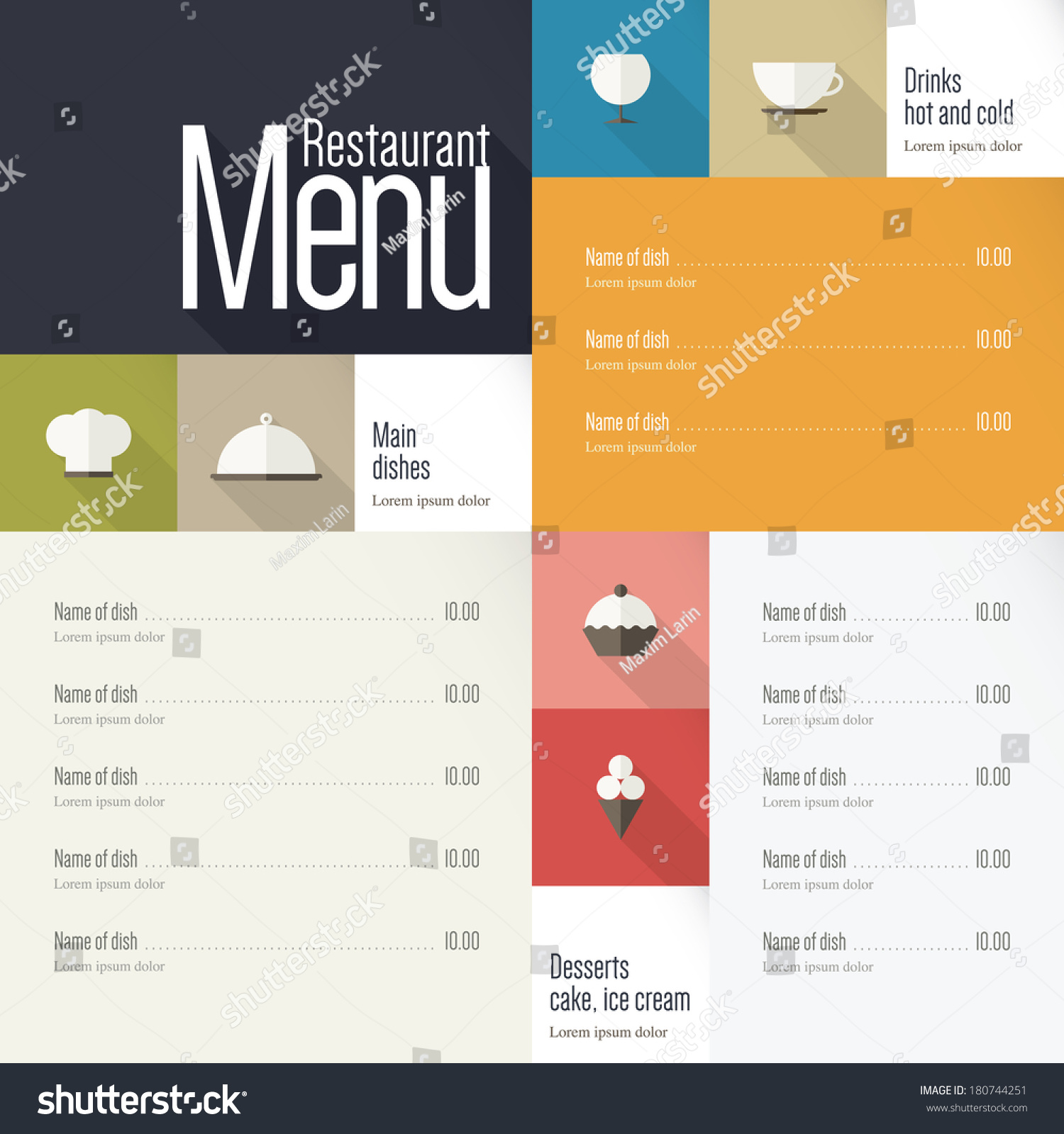 Restaurant menu. Flat design