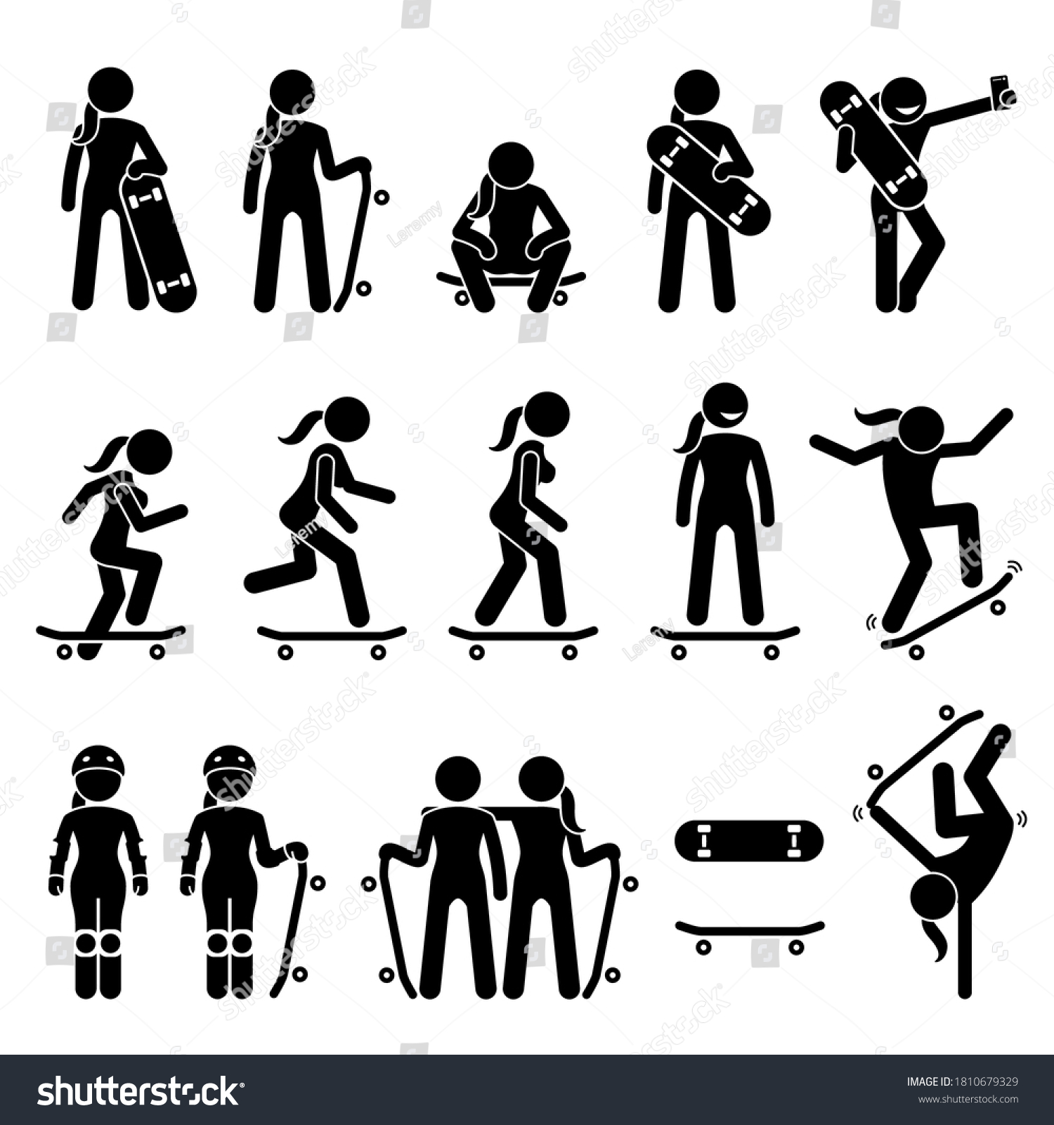 femaleskaterskatingonskateboardstickfigureiconsvectoril