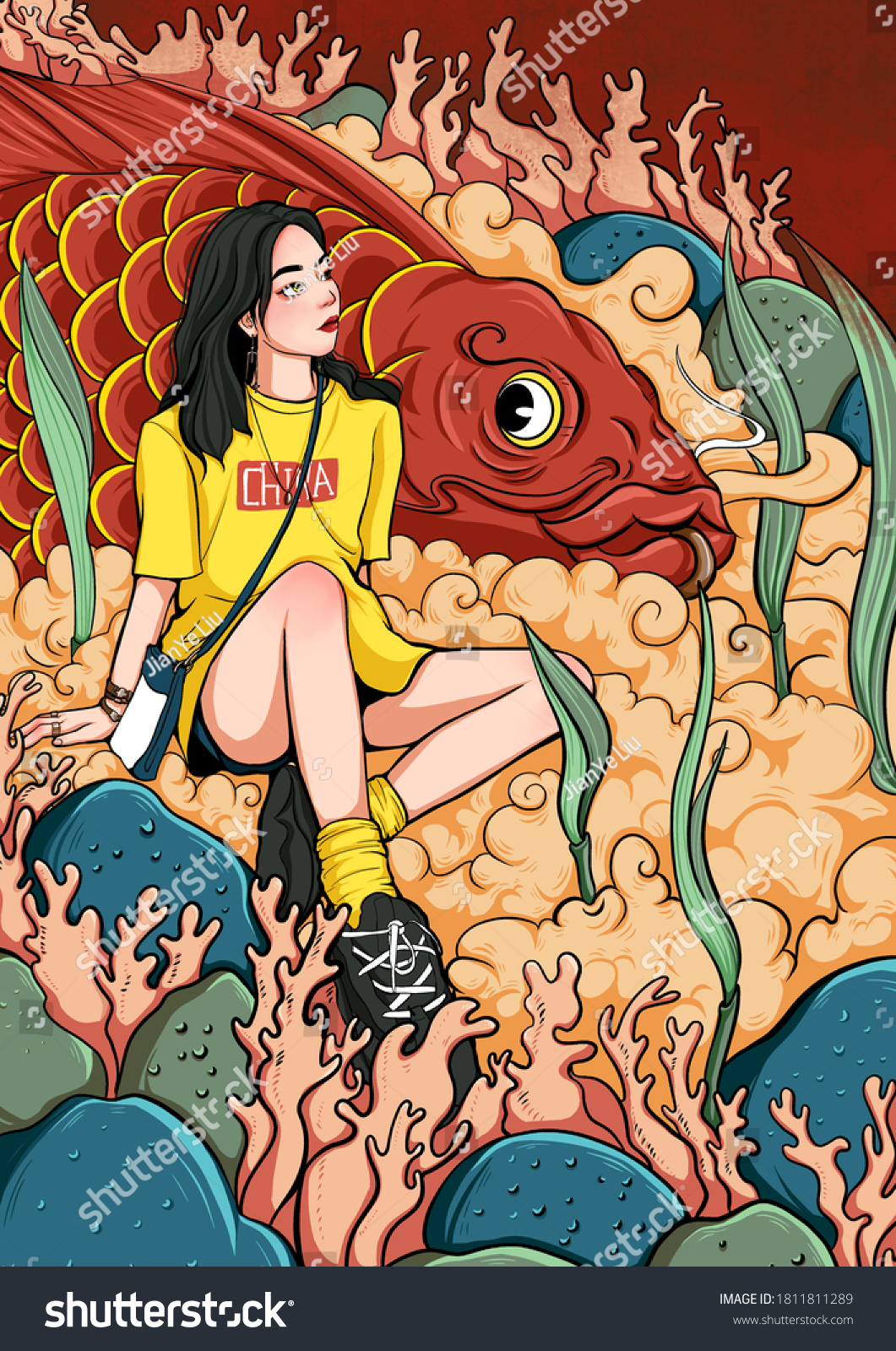 
Chinese modern girl oil painting