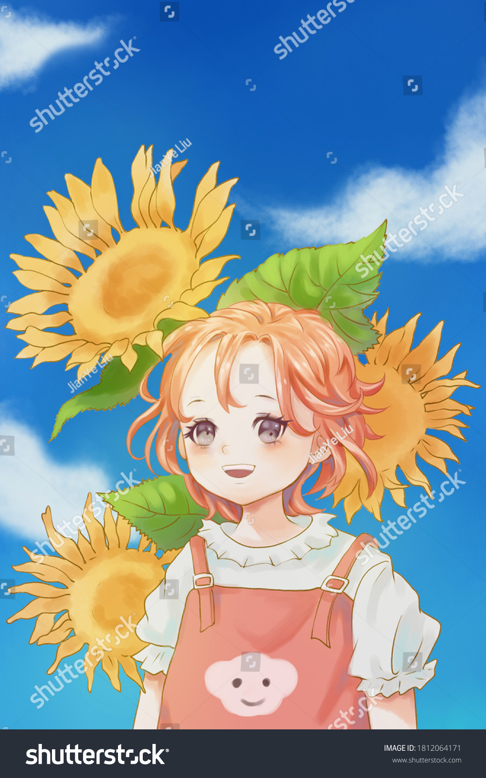 Chinese girl is picking sunflower