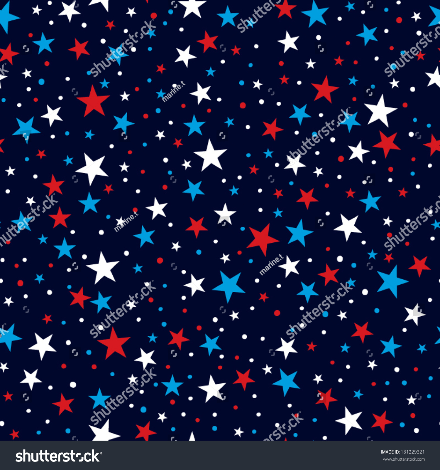 White  Red and Blue Stars with Dots Seamless Pattern